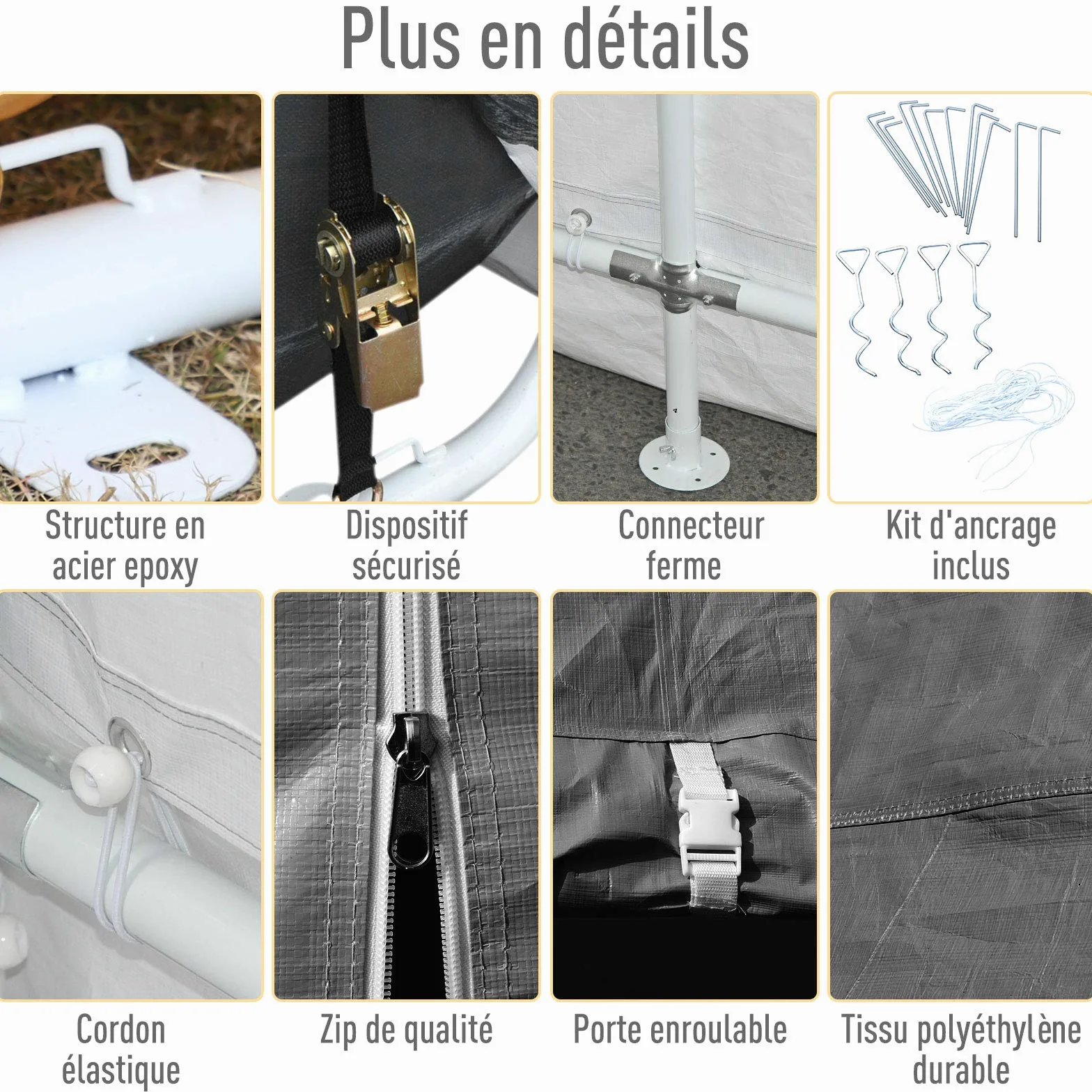 Outsunny Tente Garage carport dim. 6L x 3,6l x 2,75H m Acier galvanisé Robuste PE Haute densité 195 g/m² imperméable Anti-UV Blanc Gris
