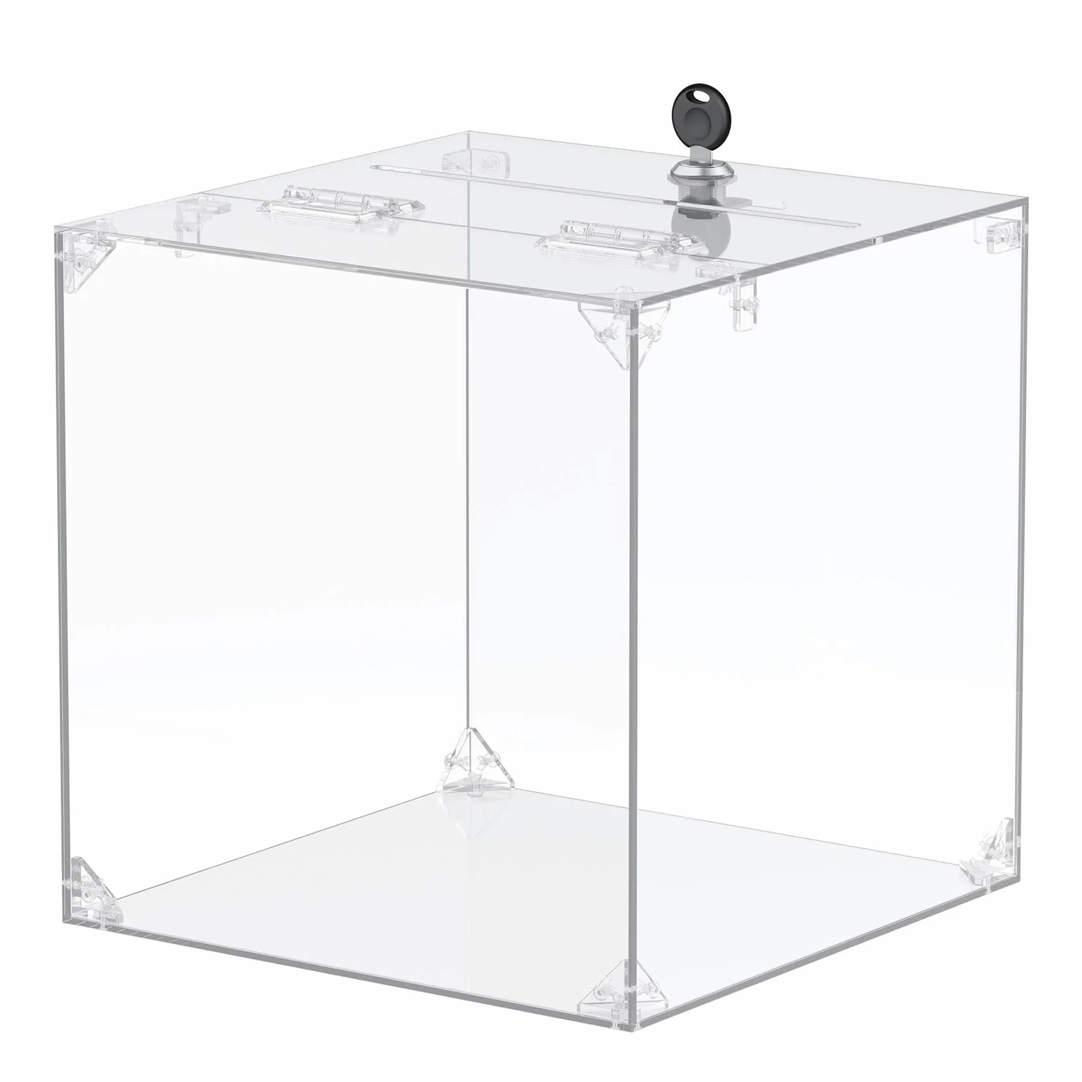 Uniclife Transparent Acrylic Donation Box with Lock 25x25x25 cm Square Suggestion Box