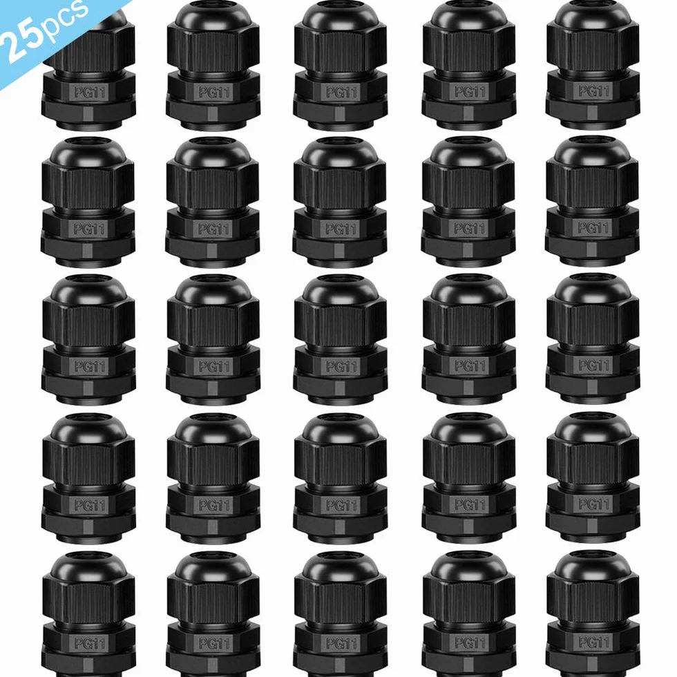Presse-Étoupes PG11 Nylon 25Pcs Réglables 5-10mm IP68 Étanches Noir