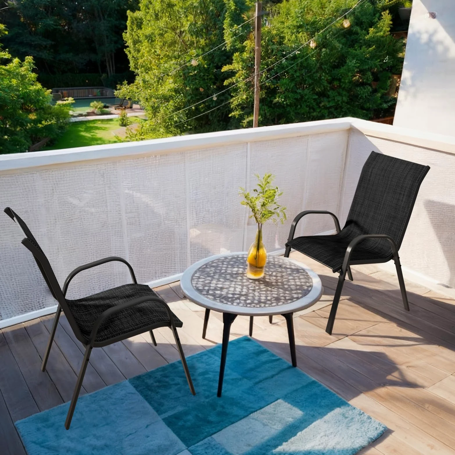 Amopatio Lot de 6 chaises de Jardin, empilables, à Dossier Haut, en textilène, pour terrasse, Balcon, résistantes aux intempéries, 60 x 72 x 96 cm, Noir