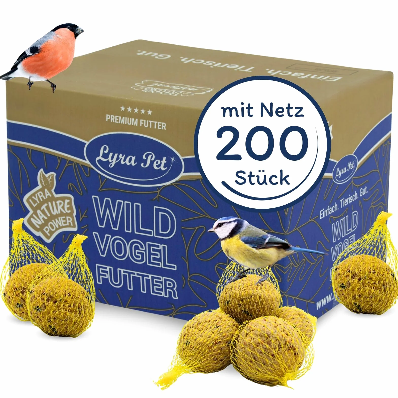 Lyra Pet 200 Boules de Graisses sous Filet 90 g 18 kg Nourriture pour Oiseaux Sauvages