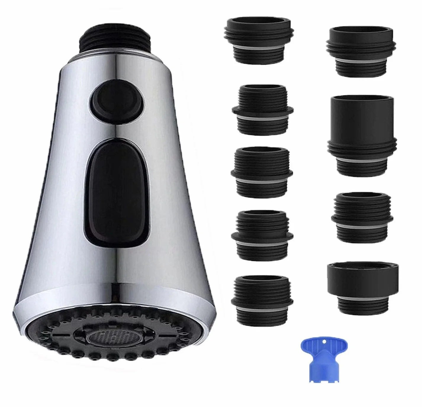 Douchette de Robinet de Cuisine 3 Modes 360° avec Bouton Pause et 9 Adaptateurs Universels