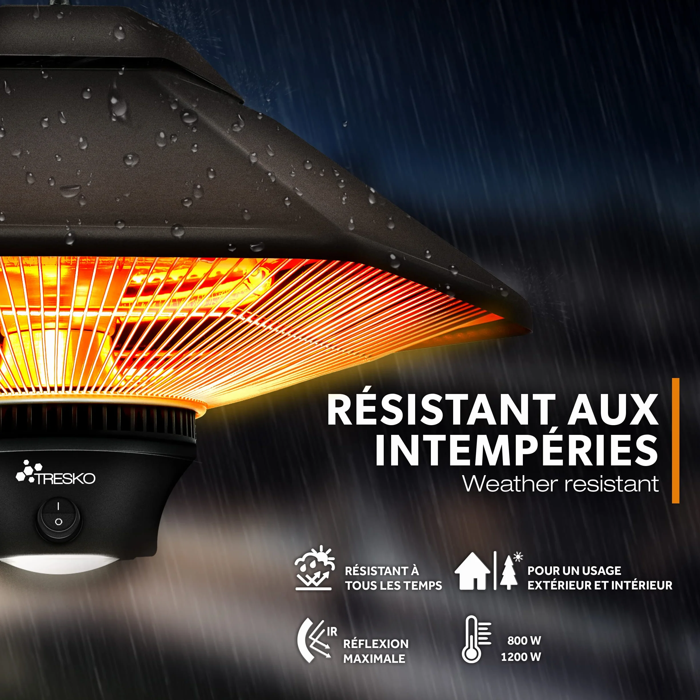 TRESKO Chauffage Radiant Mural Infrarouge 1200W Télécommande Affichage LED Radiateur Rayonnant Électrique Terrase Bronze