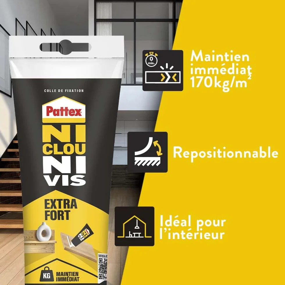 Pattex Ni Clou Ni Vis Extra Fort 260 g Colle Fixation Maintien Immédiat Intérieur
