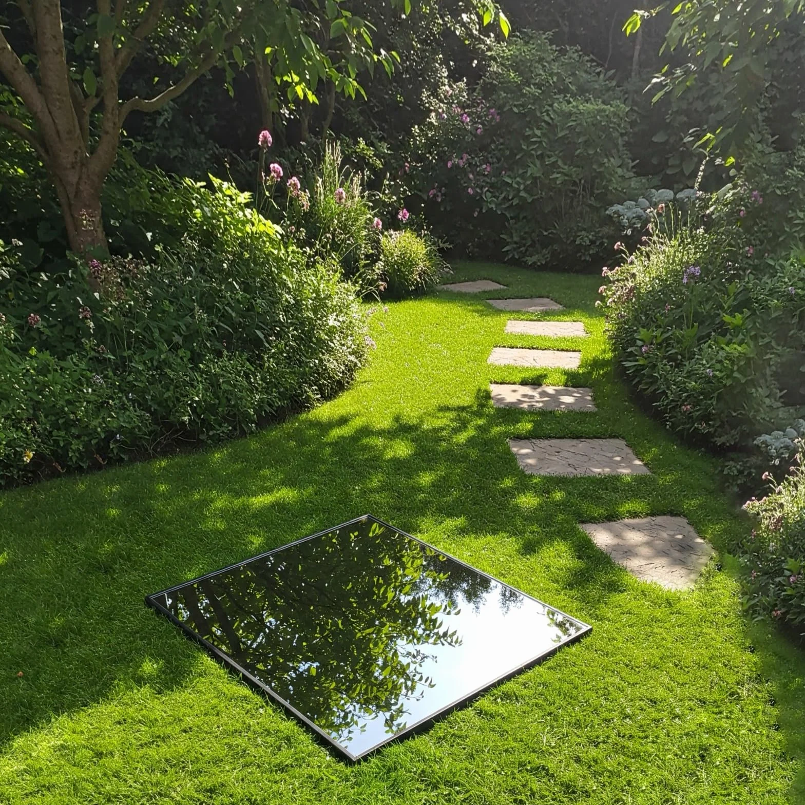 Bassin de Jardin Carré 80 cm, Miroir d'Eau Décoratif pour Terrasse et Pelouse