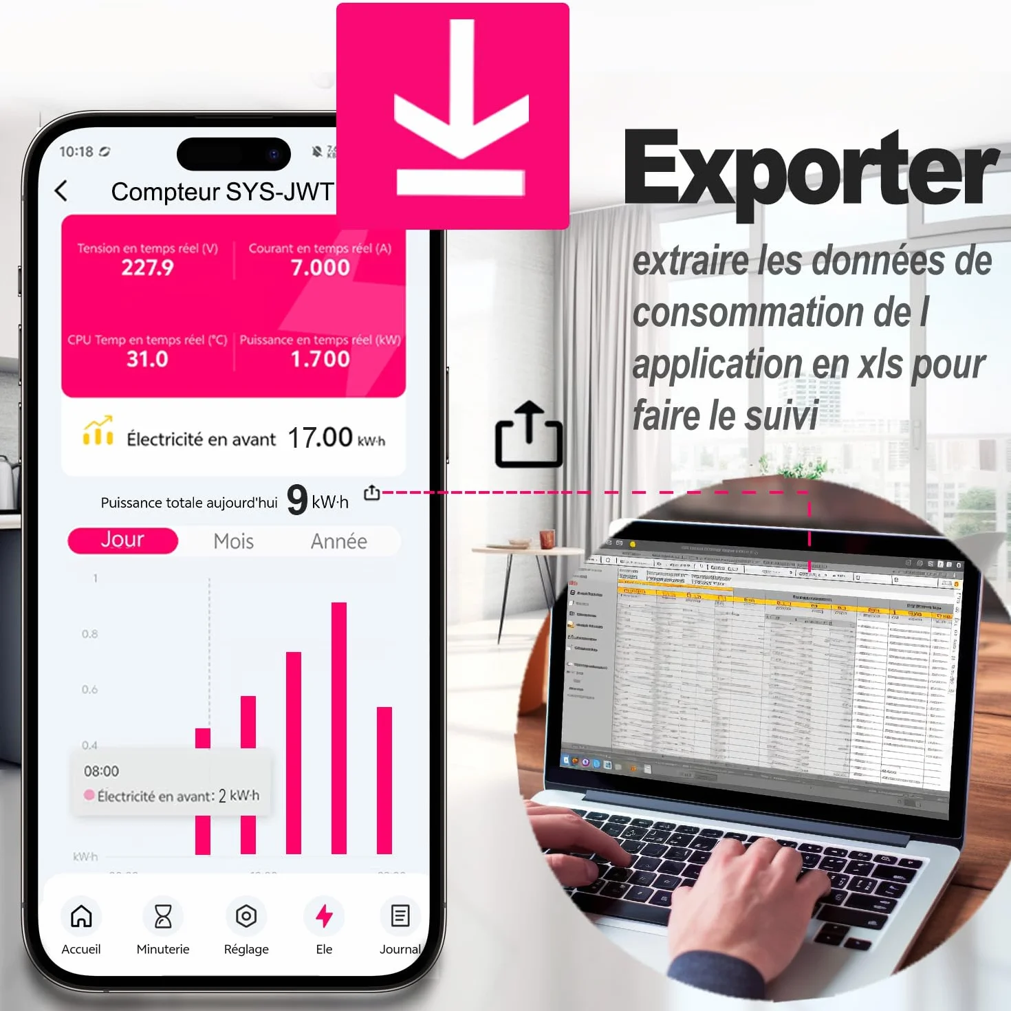 TONGOU Compteur Électrique WiFi Commutateur Rail Din 1P+N 1-50A 230VAC Smart Meter Compatible Alexa