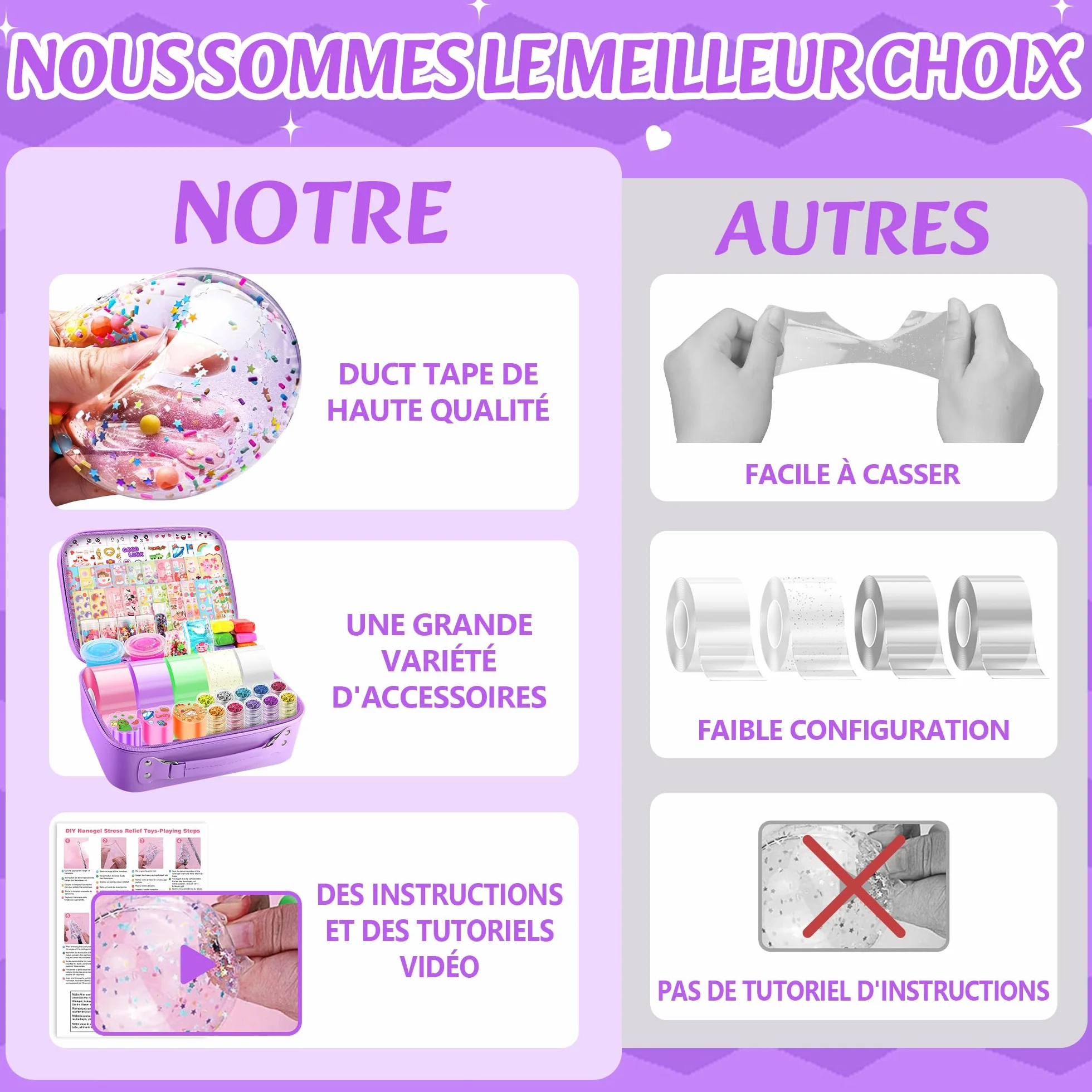 Kit de Bricolage Nano Tape Bubble 106 Pièces avec Paillettes pour Enfants, DIY Craft Kit Cadeaux de Fête