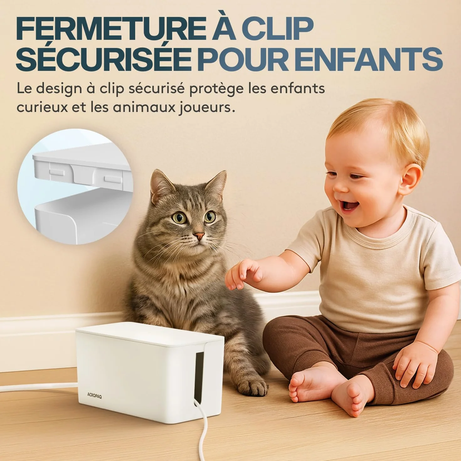 ACROPAQ Boîte Cache Câble Petit 23,5 x 12 x 11,5 cm Blanc Plastique Cache Multiprise