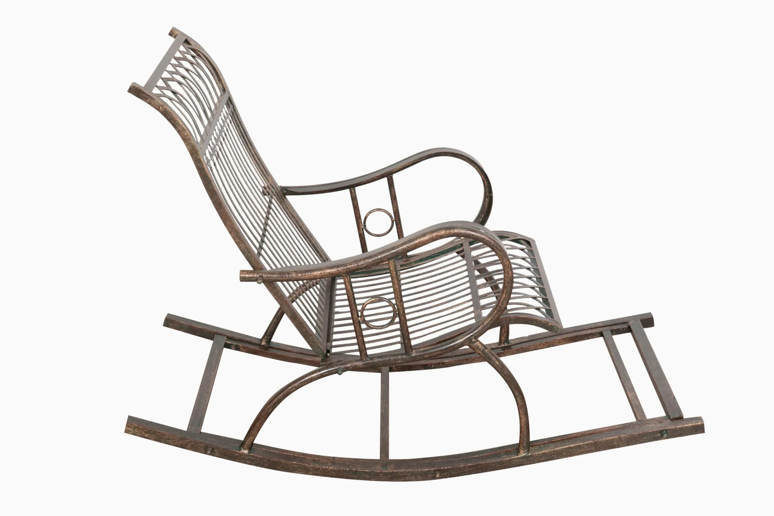 Biscottini Fauteuil à Bascule en Fer forgé Finition Rouille patinée L127XPR64xH90 cm