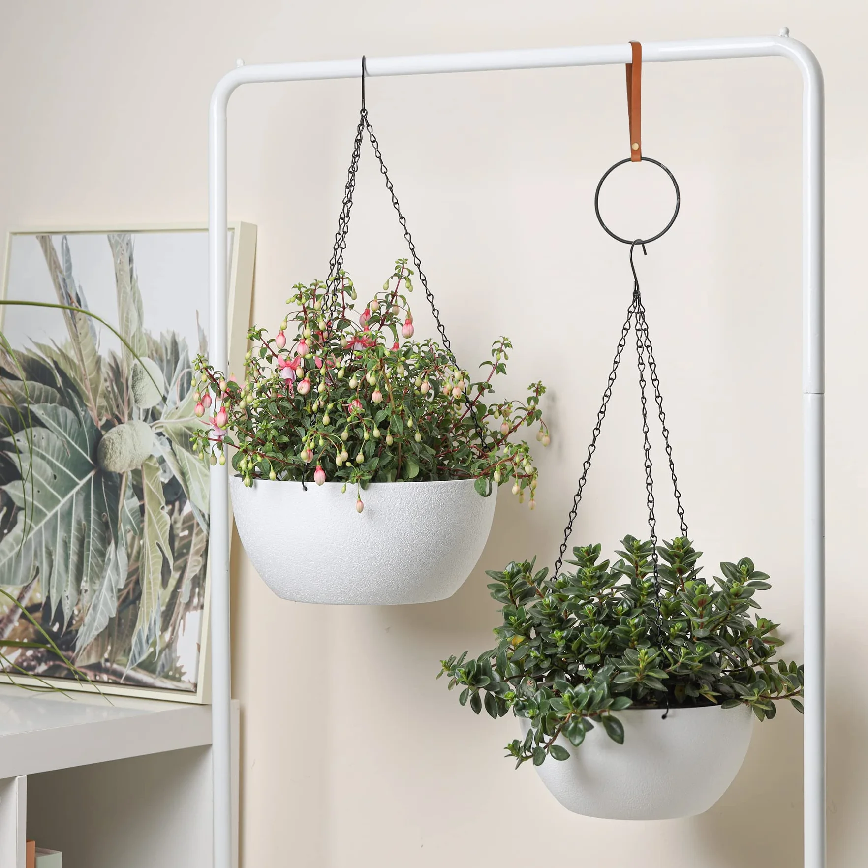 Pots Fleurs Suspendus 25 cm Lot de 2 Blancs avec Chaîne Amovible