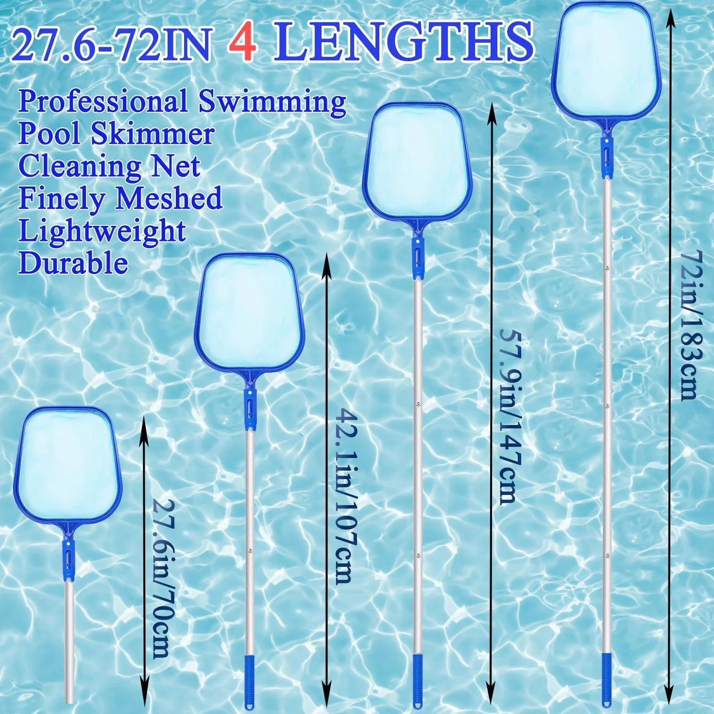 Epesl 182 cm Épuisette de Piscine, Épuisette à Feuilles Filet de Écumoire Fines avec Poignée Détachable en Aluminium, Nettoyager Outil de de Étang pour Fontaine/Spa/Réservoir à Poissons | 182cm