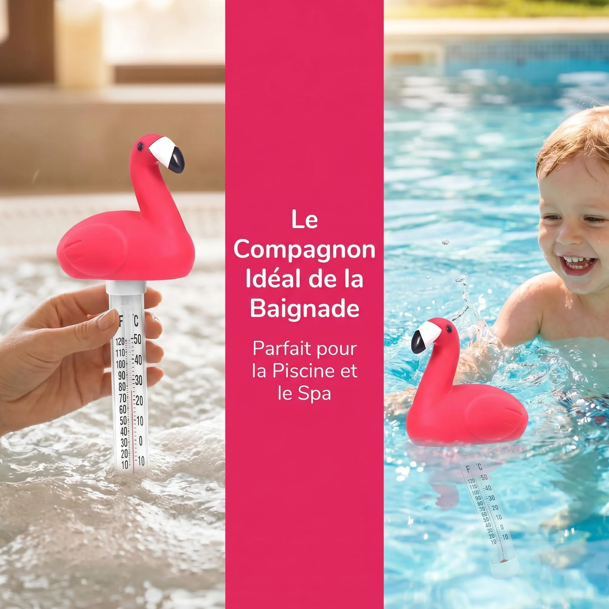 Milageto Thermomètre de Piscine Flottant Décoratif, Flamant Rose, Facile à Lire, pour Bain, Baignoire, Aquarium