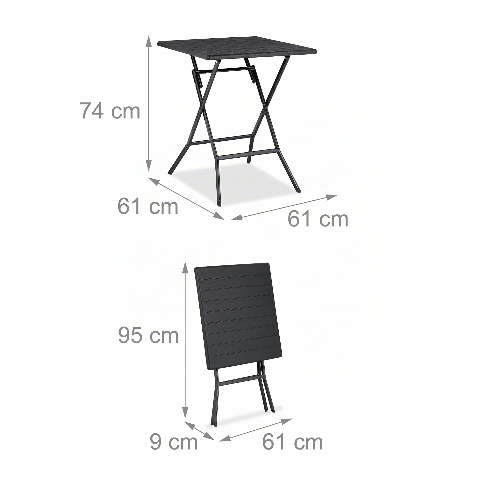 Relaxdays Table Pliante et 2 chaises pour Balcon, Aspect Bois, Acier et Plastique, Meubles terrasse, Noires
