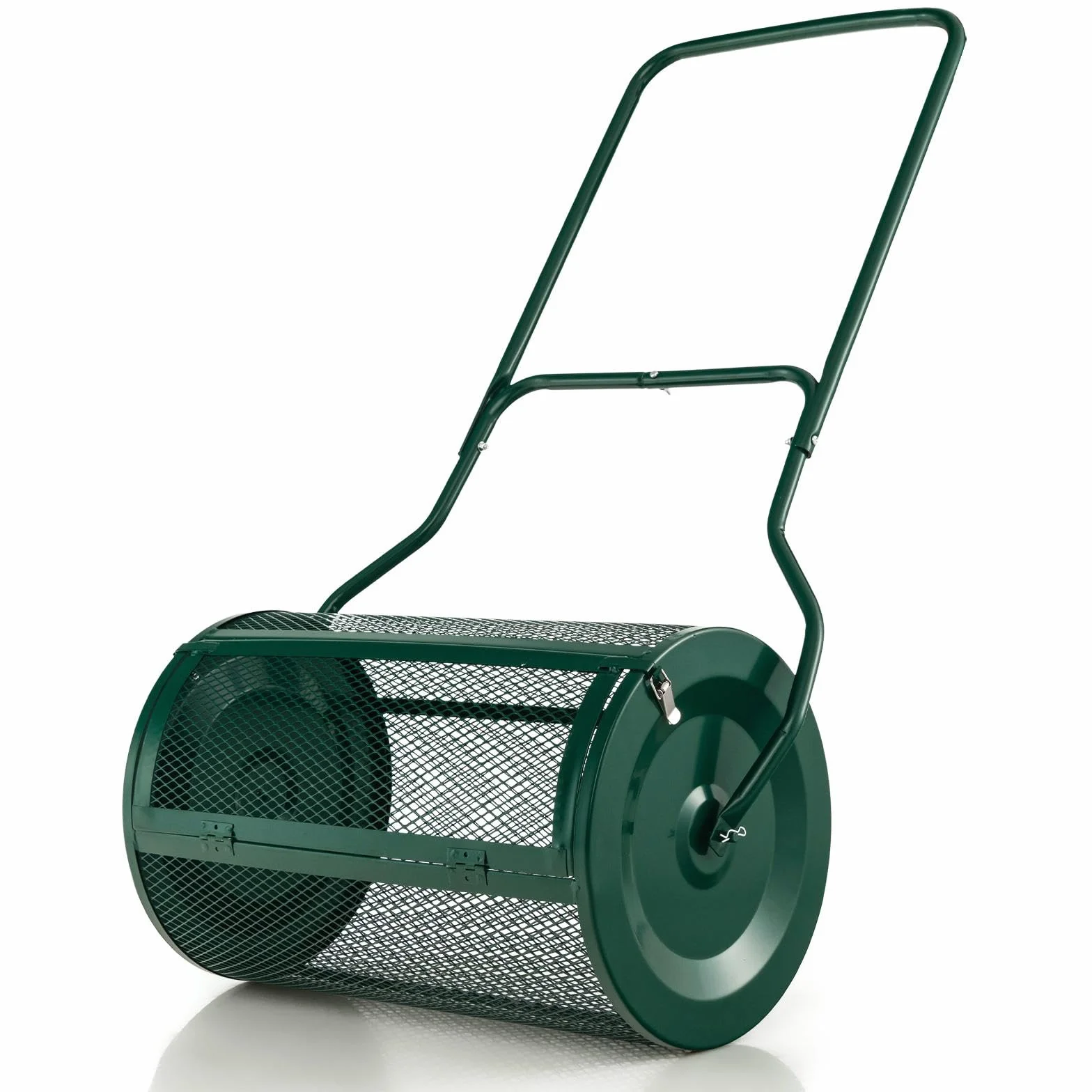 SOARS Épandeur Gazon 80 L, 39 X 60,5 CM, Rouleau Gazon en Métal avec Poignée en U, Panier en Maille, Fermetures Latérales, Matériau Robuste, pour Pelouse, Jardin, Cour (Vert-41 x 68cm)