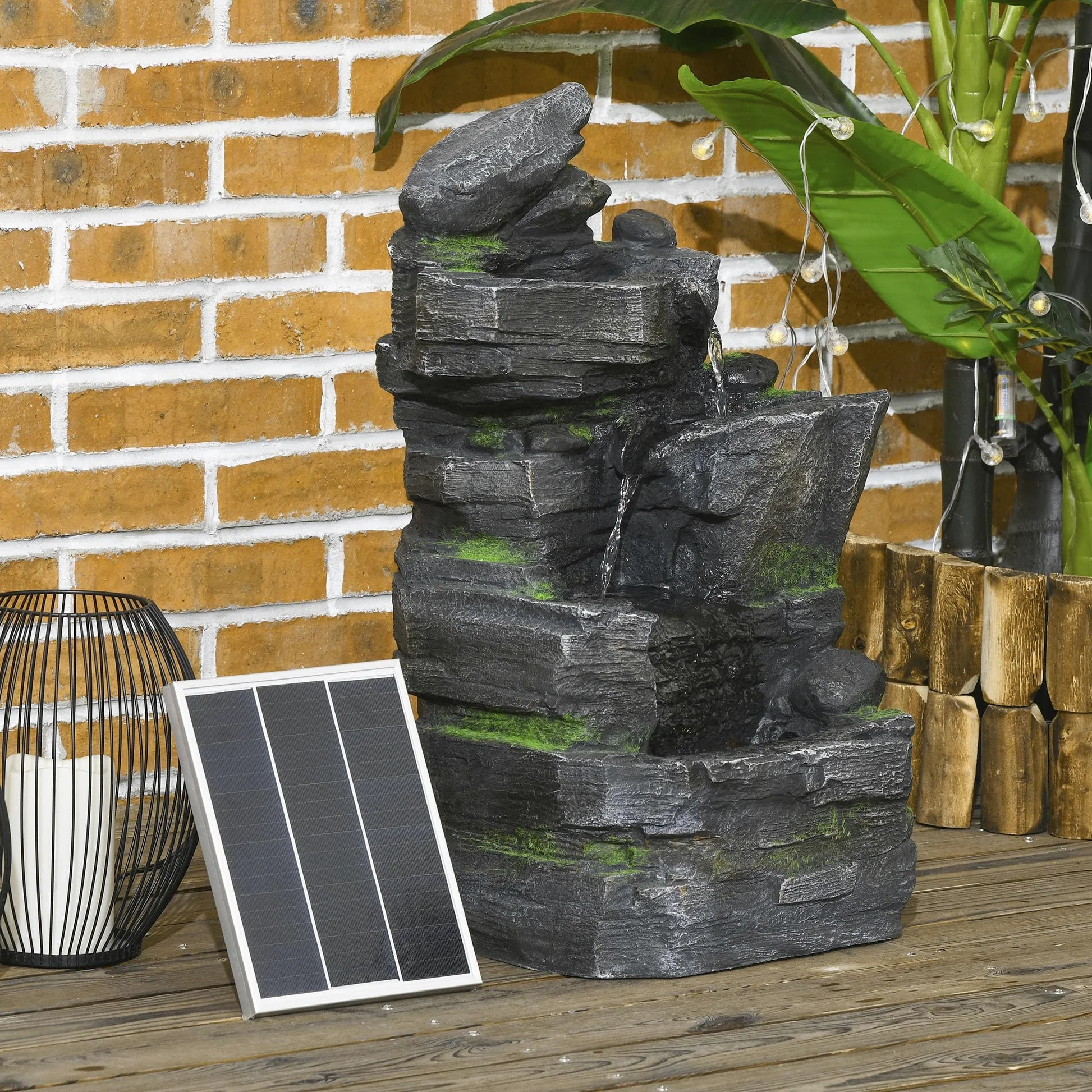 Outsunny Fontaine de jardin, solaire, à 4 niveaux, avec éclairage LED, décorative, pour jardin, balcon, résine synthétique, 34 x 28 x 57 cm