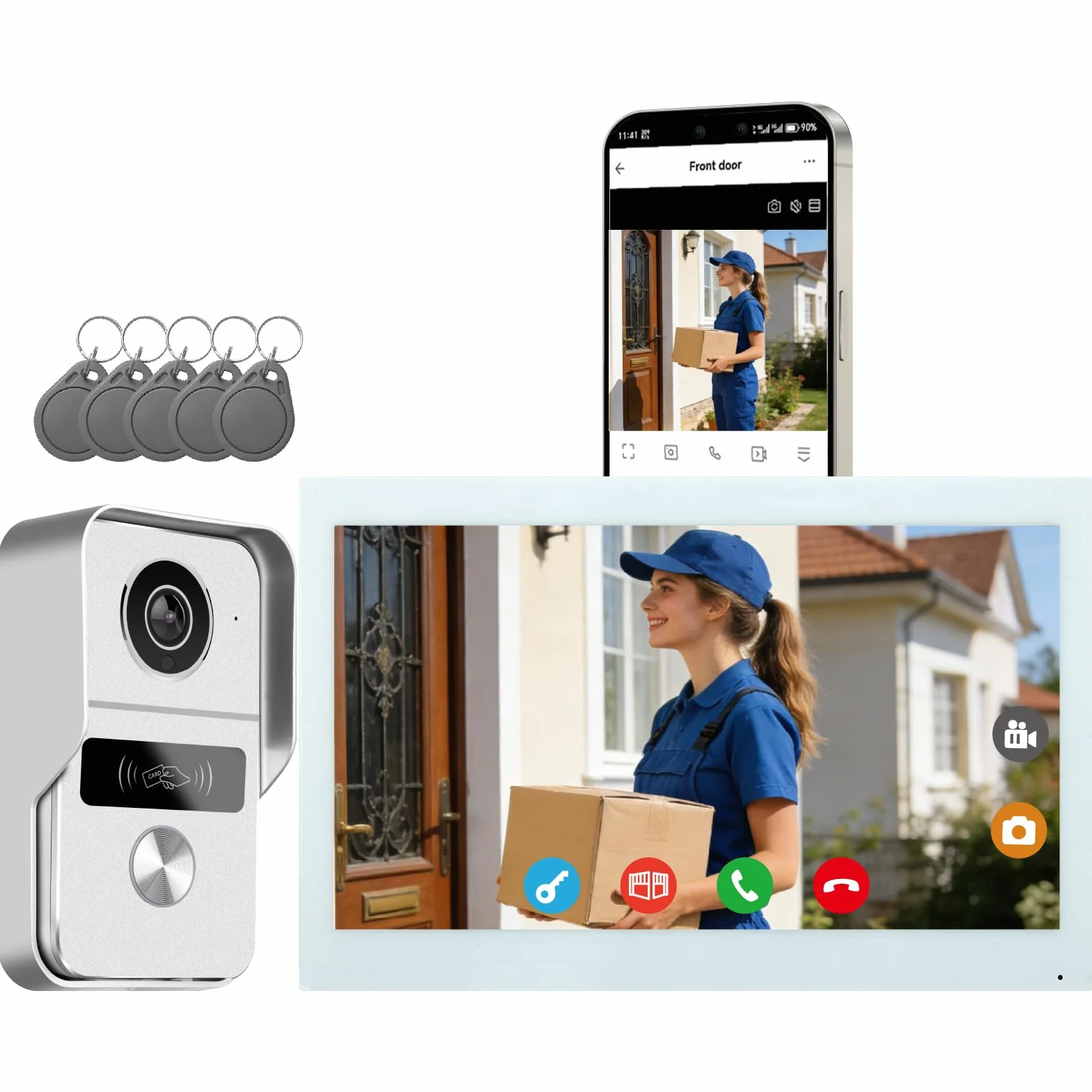 Interphone Vidéo WiFi 1080P, Moniteur Tactile 10.1", Sonnette Vidéo 2 Fils, Audio Bidirectionnel, Vision Nocturne