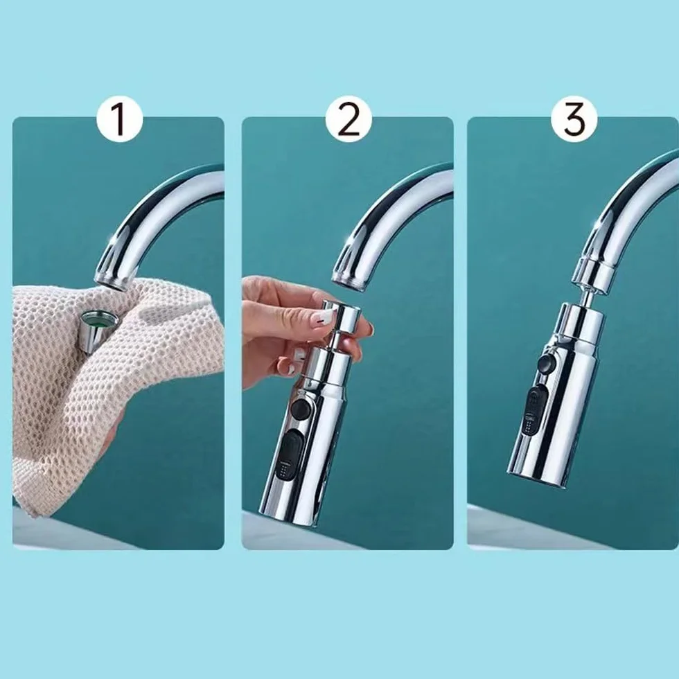 Tête de Pulvérisation de Robinet de Cuisine 3 Modes Brise Jet Embout avec Aérateur Douchette Évier 360 Degrés Argent