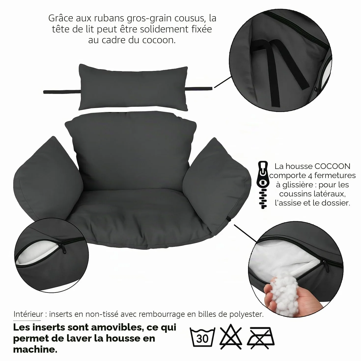 Ferocity Hamac Chaise Coussins Imperméable Siège Rembourrage Patio Jardin Balançoire Panier Suspendu Beige