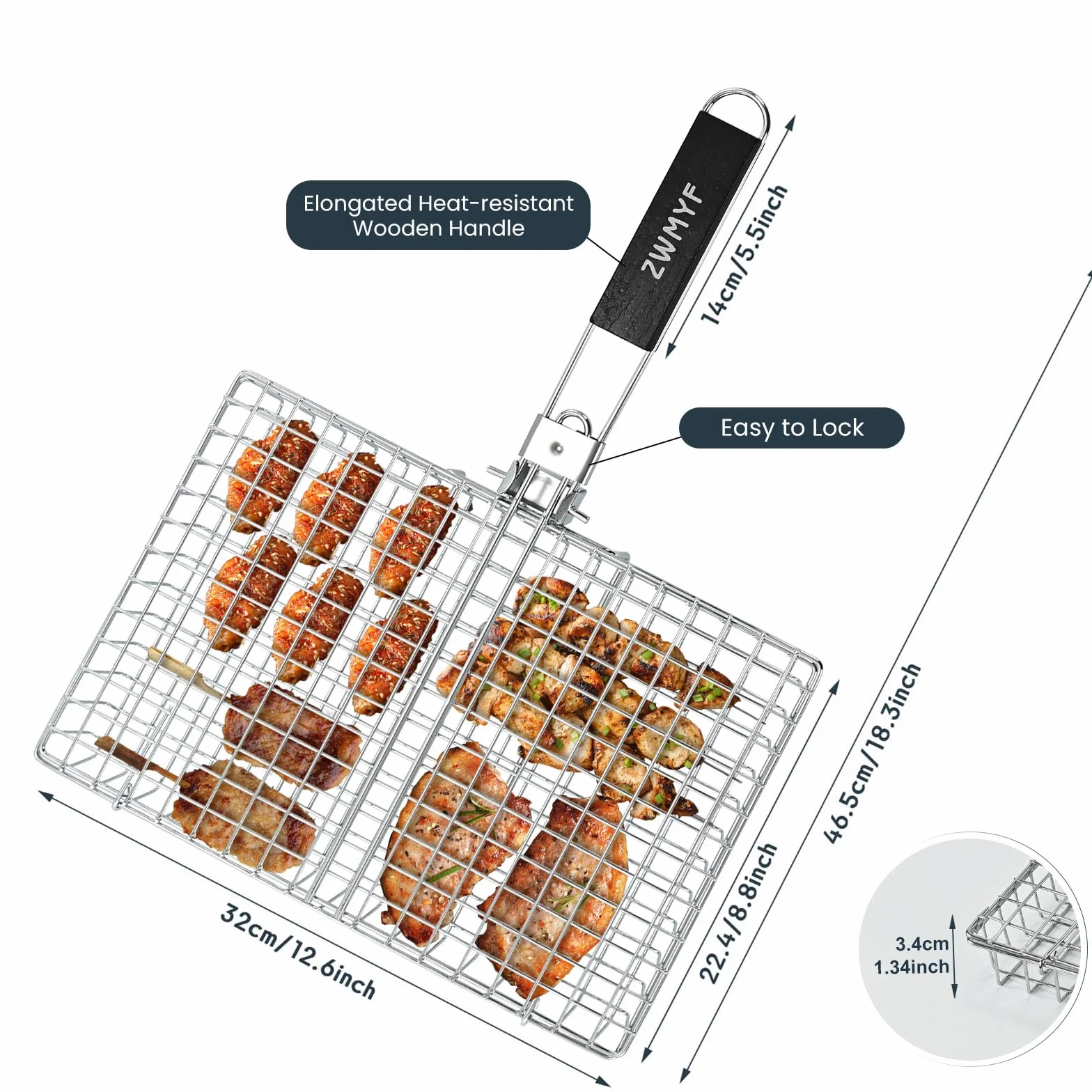 Panier de barbecue en acier inoxydable pliable et portable avec poignée amovible - Grille de cuisson anti-adhésif pour camping