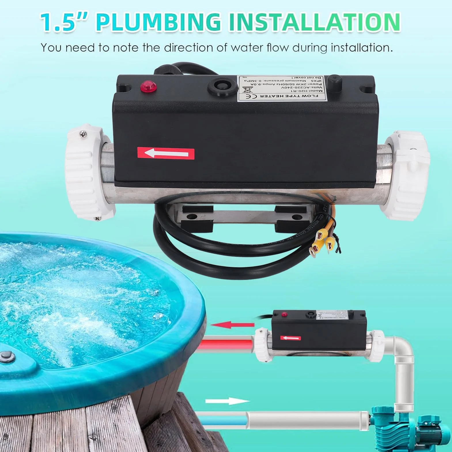 Chauffage de Piscine Thermostat de Chauffage électrique Thermostat avec ContrôLe de la Température Auto-Chauffage pour Baignoire Spa Piscine Câblée 3KW l'arrêt. Le Bain à Remous du de la à