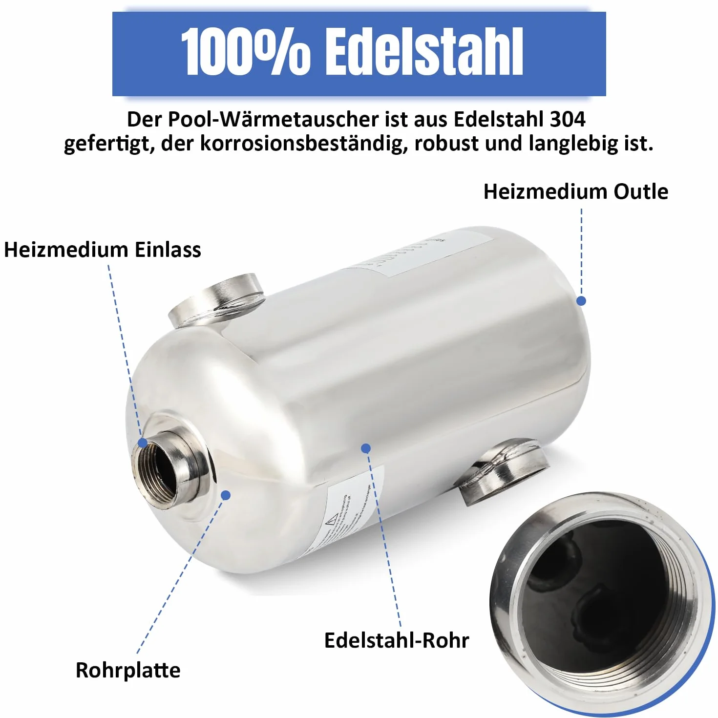 Herrselsam Échangeur de chaleur de piscine 28 kW Acier inoxydable 150 l/min