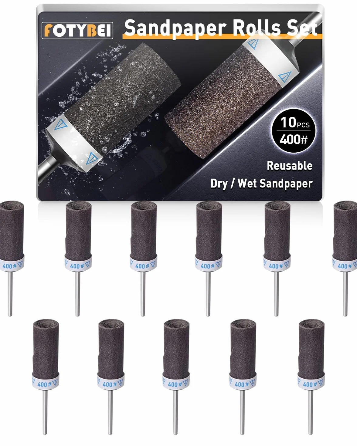 Tambours de Ponçage 400 Grains 10 Pièces pour Outil Rotatif Dremel avec Tige 1/8 Pouce Polissage Métal