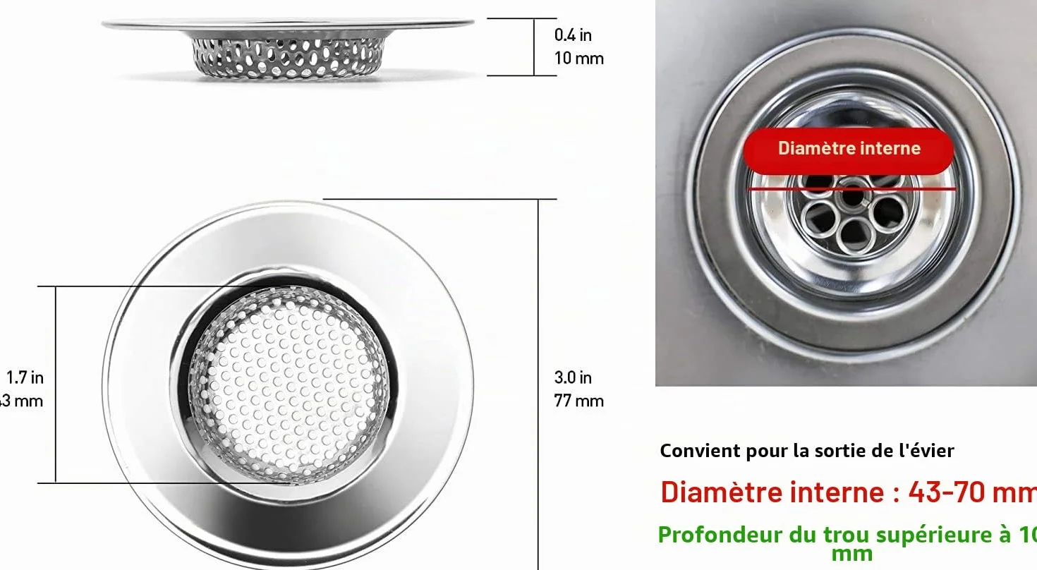 Filtre évier Cuisine Acier Inoxydable diamètre extérieur 77 mm 3 Pouces