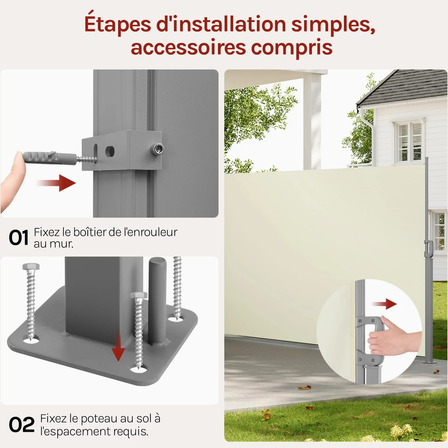 WOLTU Paravent Extérieur, Store Latéral Rétractable, 160x350 cm, Brise Vue, Protection Solaire & Protection Contre Le Vent, pour Jardin, Balcon, Terrasse, Patio, Crème