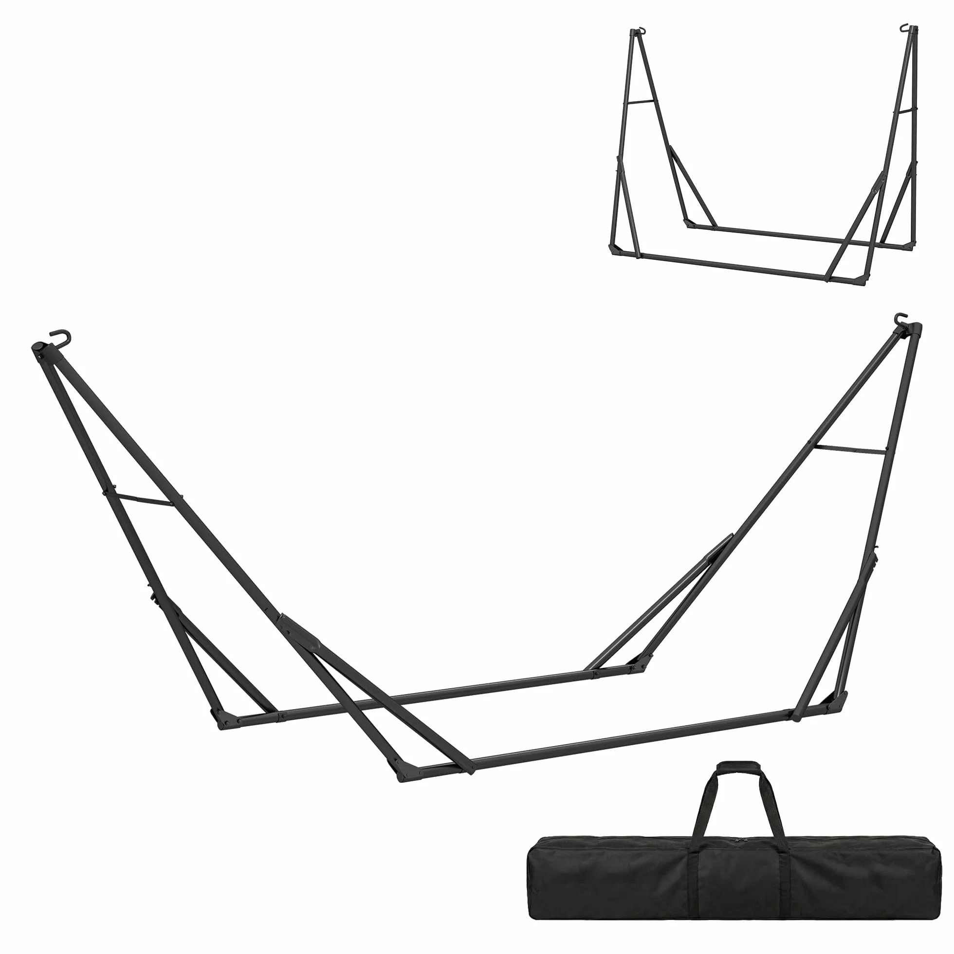 Outsunny Support de Hamac 290 cm, Cadre en Acier Pliable, Portable, Capacité 120 kg, Noir