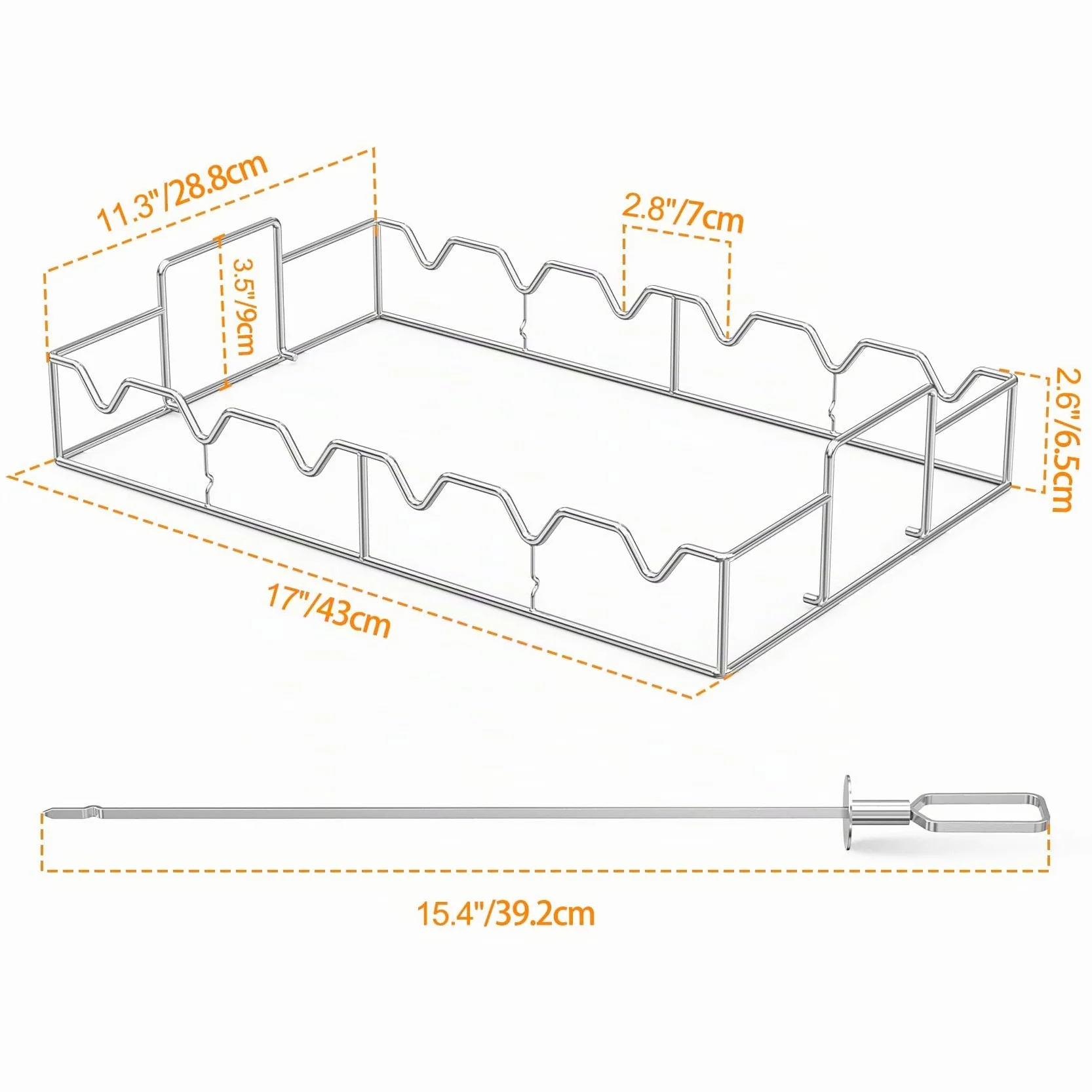 onlyfire Set de Brochettes pour Barbecue en Acier Inoxydable, Pic Brochette INOX avec Support, 6 Brochettes à Viande, Brochettes de Grillades pour Barbecue et Grille, pour Viande et Légumes