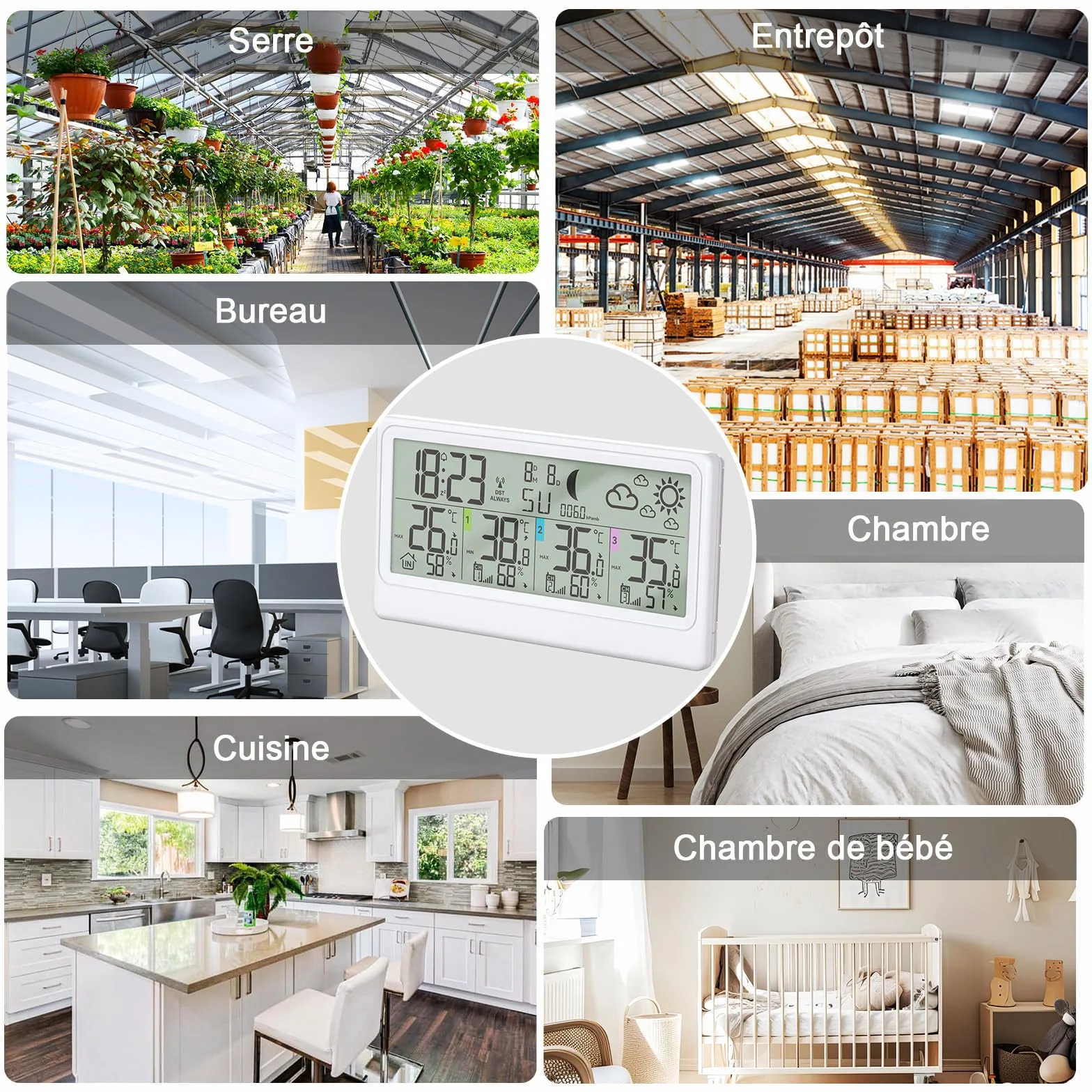 Station Météo Sans Fil 3 Capteurs Intérieur Extérieur Thermomètre Hygromètre Baromètre Écran LED 8,5" Prévisions Horloge Alarme Snooze