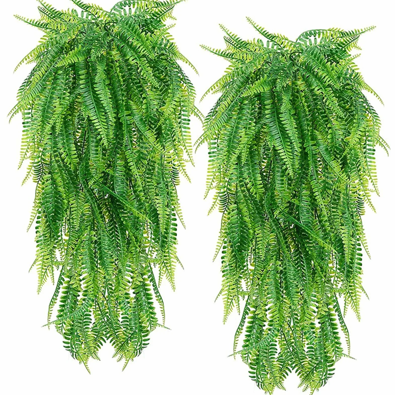 JUOPZKENN Lot de 2 fougères artificielles à suspendre, plantes de vigne imperméables, anti-UV, fausses plantes à suspendre en plastique pour terrasse, porche, jardin, cour, décoration intérieure et