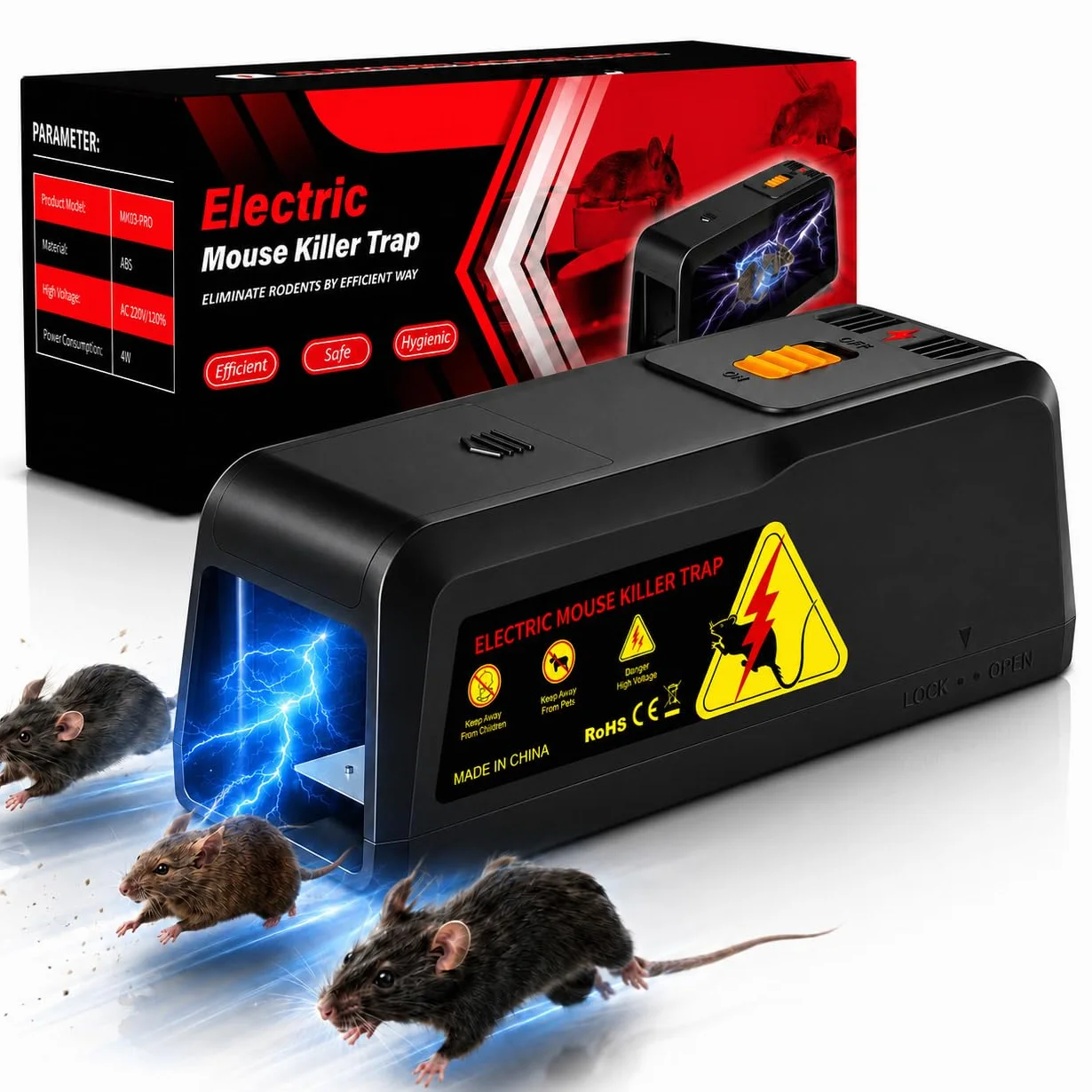 Piege a Rat Electrique, VoltGuard Piège à Souris 2800V Tension puissante, Piège à Rat pour Cuisine Maison Grenier-Efficace sur Grand&Petit Souris (Noir)