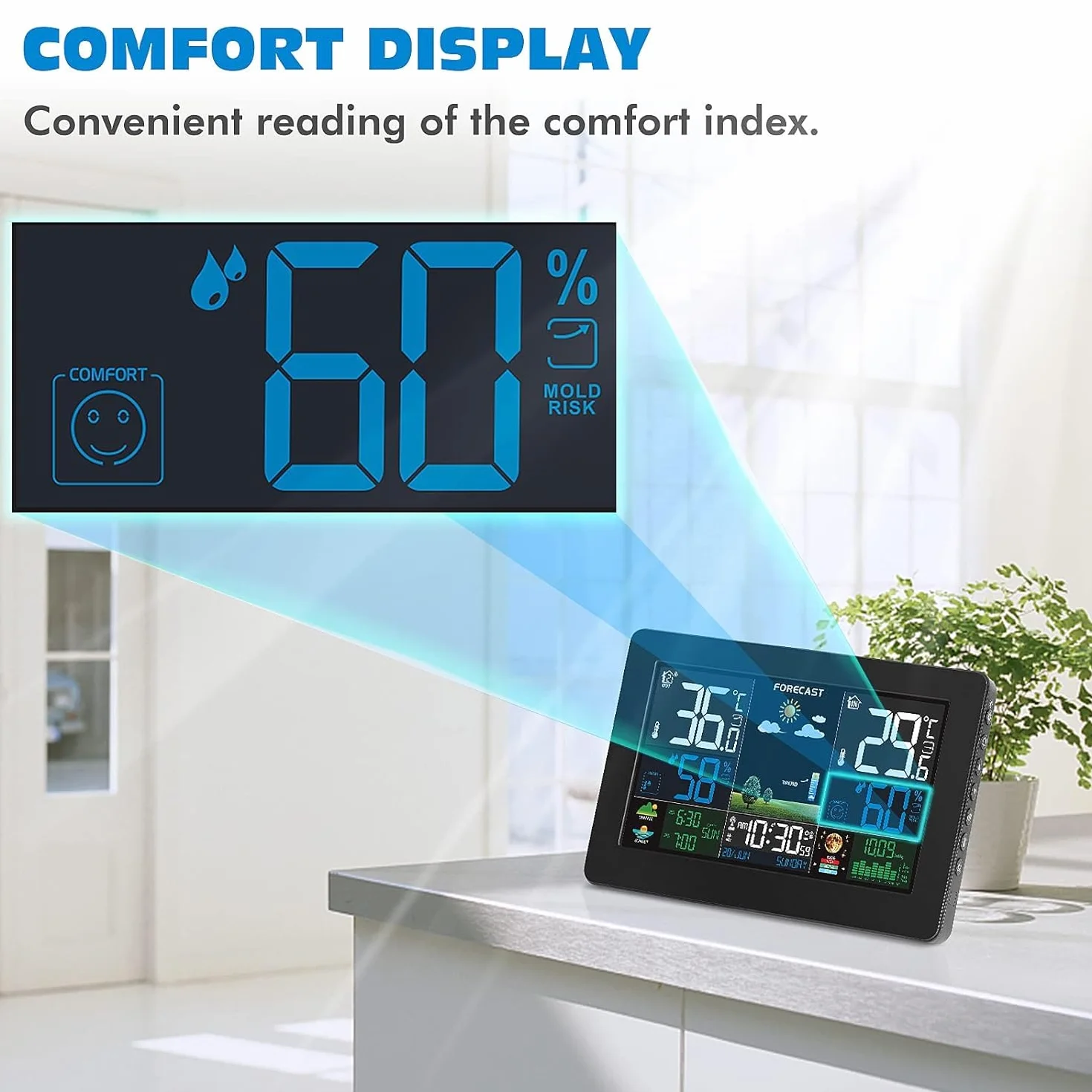 Station Météo Sans Fil avec Capteur Extérieur, Écran LCD Couleur, Baromètre, Phase de Lune, Réveil