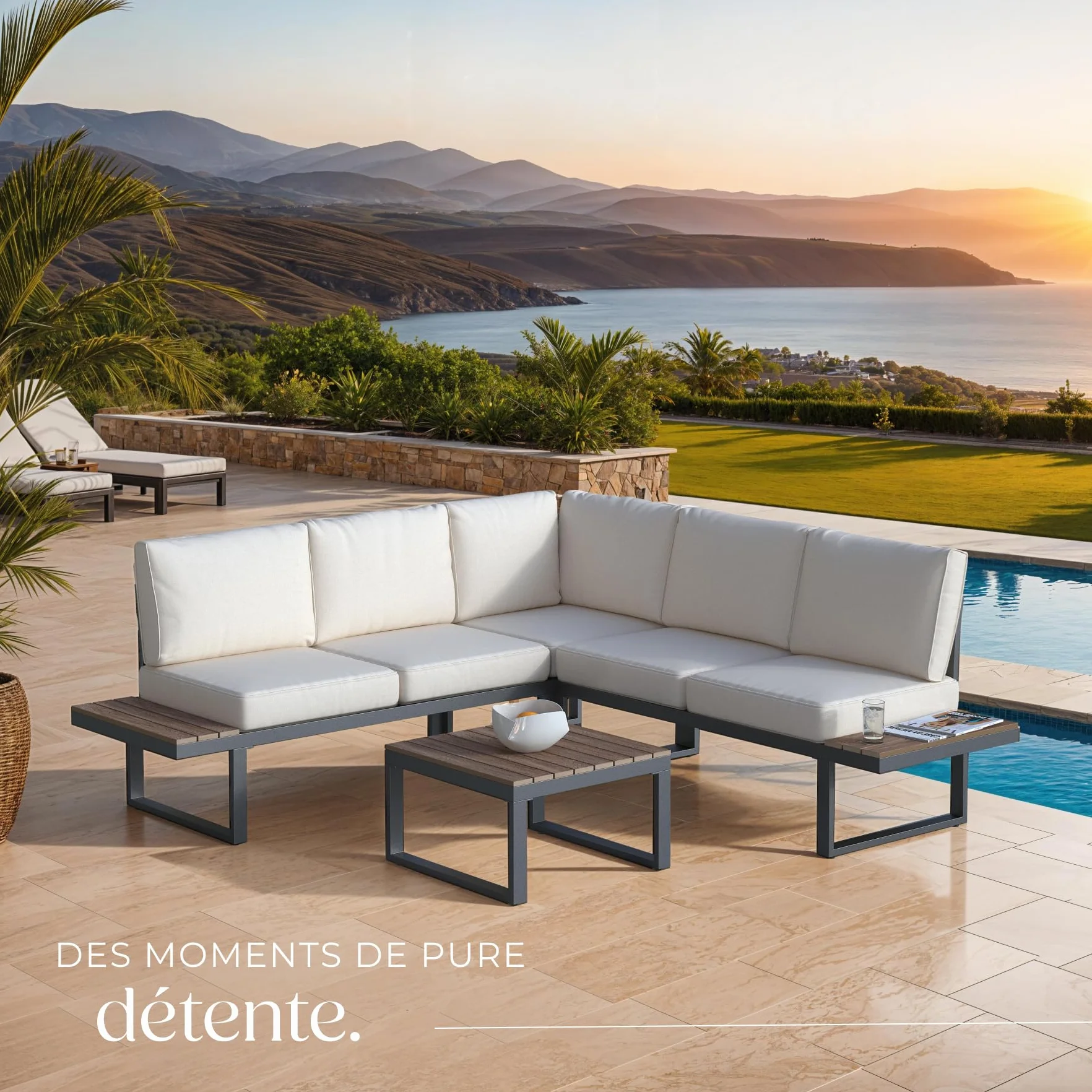 Tectake Ensemble Salon de Jardin Aluminium 5 Places Canapé Table Coussins Inclus