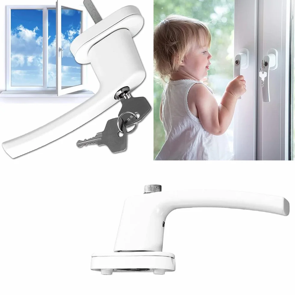 Poignée de Fenêtre avec Serrure en Aluminium, Verrouillable, avec Vis de Fixation, Blanc