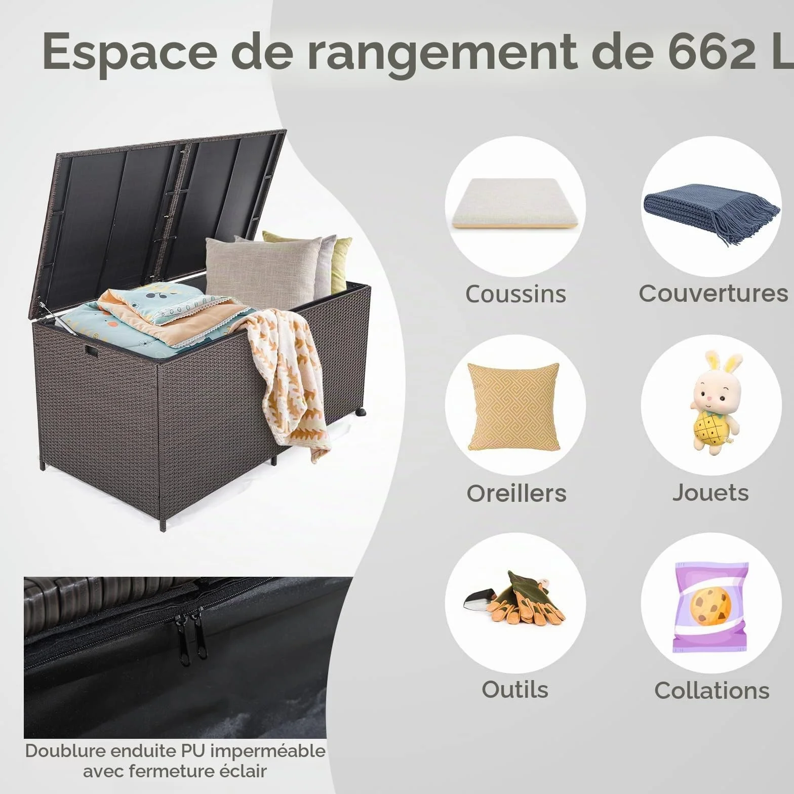 GIANTEX Coffre de Rangement en Rotin 662 L, Résistant aux Intempéries, 150 x 77 x 73 cm