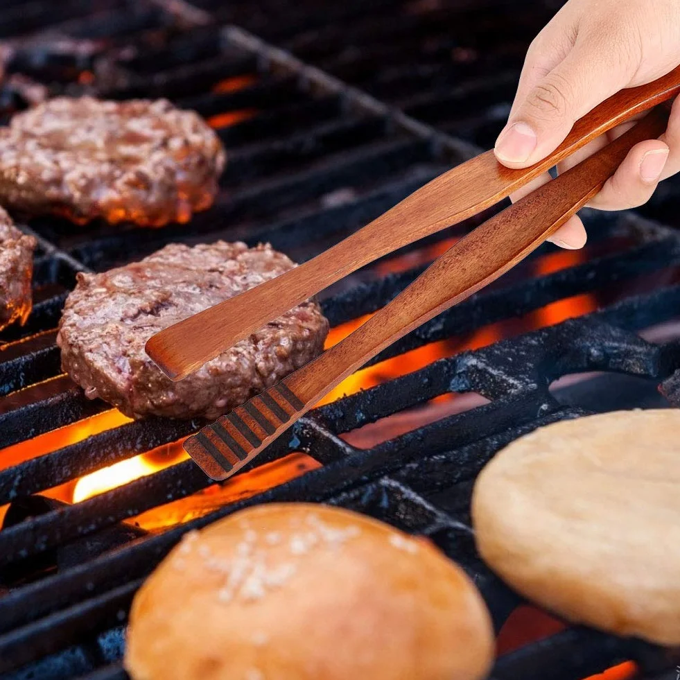 Pince de Service pour Barbecue, Construction en Bois, Longueur de 265 Cm, Poignée Antidérapante, Chaleur Ustensile de Cuisine Résistant pour Salade, Gâteau, Pain, Steak,