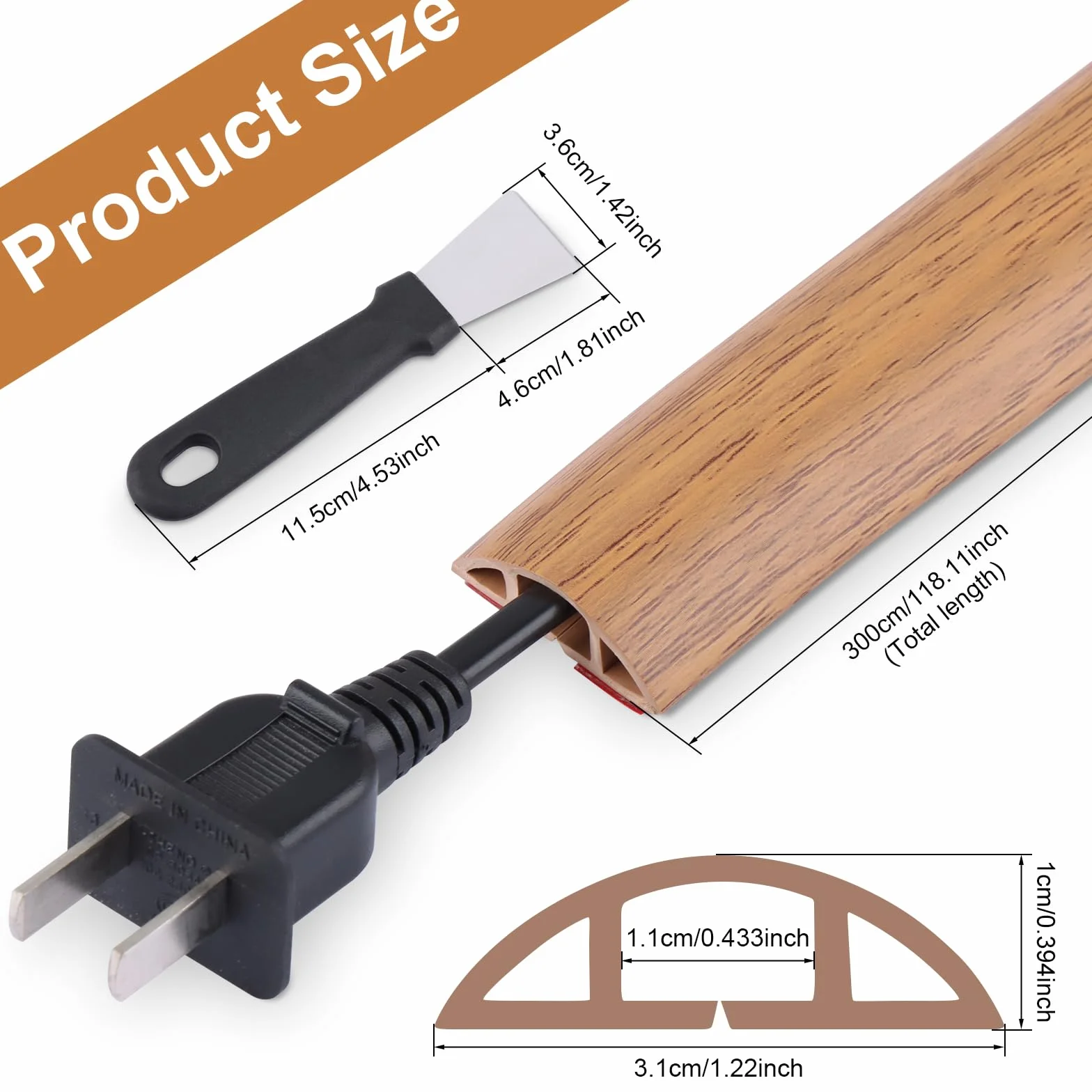 Passe-câbles Flexible pour Sol Autocollant, Protection de Câbles PVC, Grain de Bois