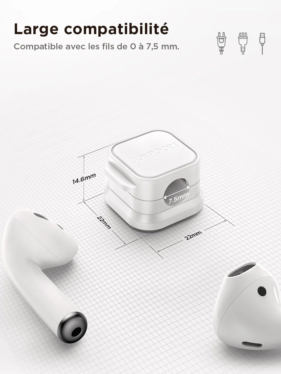 JOYROOM 6 Pack Clips Câble Organisateur de Câbles Magnétique Auto-adhésif Support de Câbles Blanc