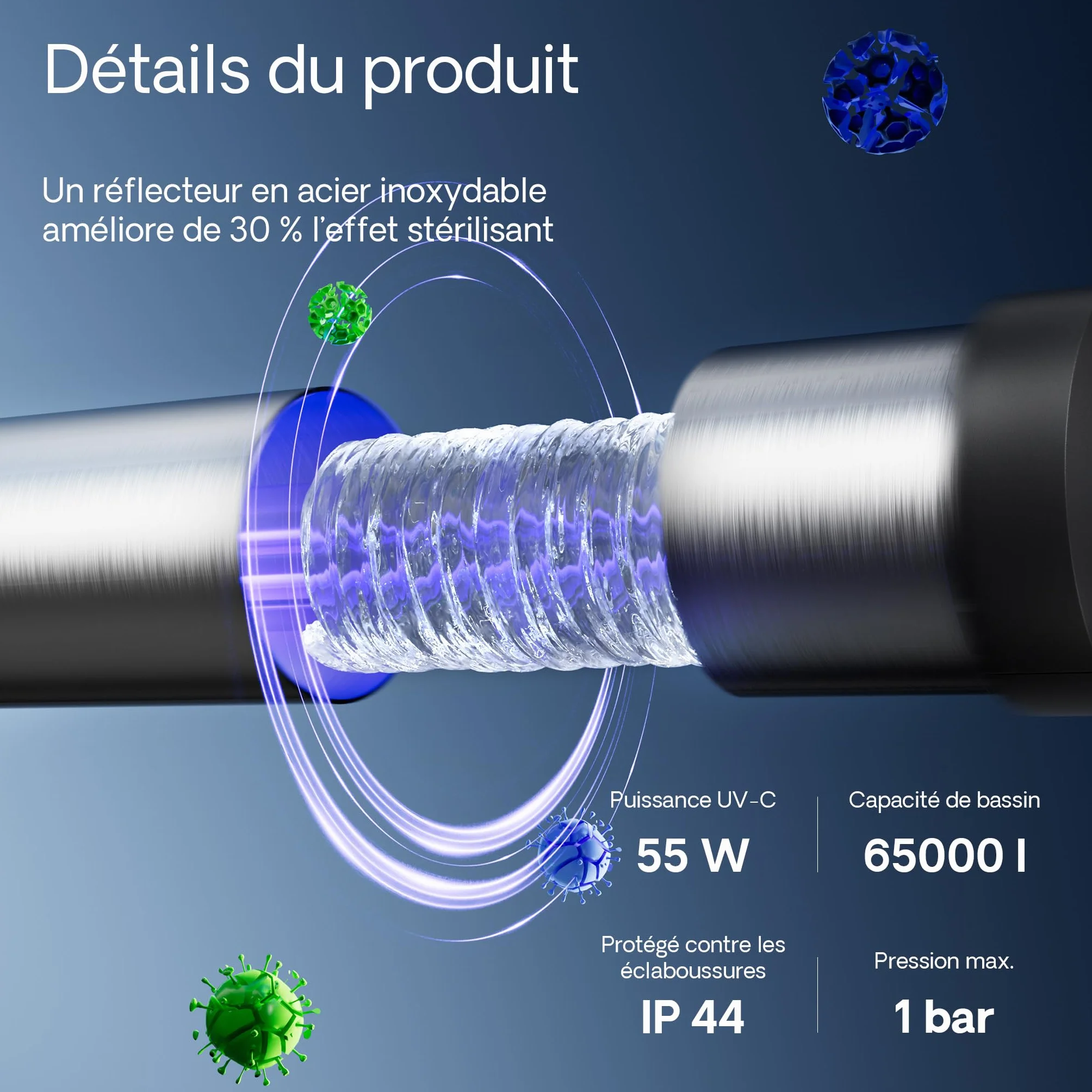 SunSun CUV-755 Stérilisateur Clarificateur Bassin UV-C 55W 8000 l/h Boîtier INOX