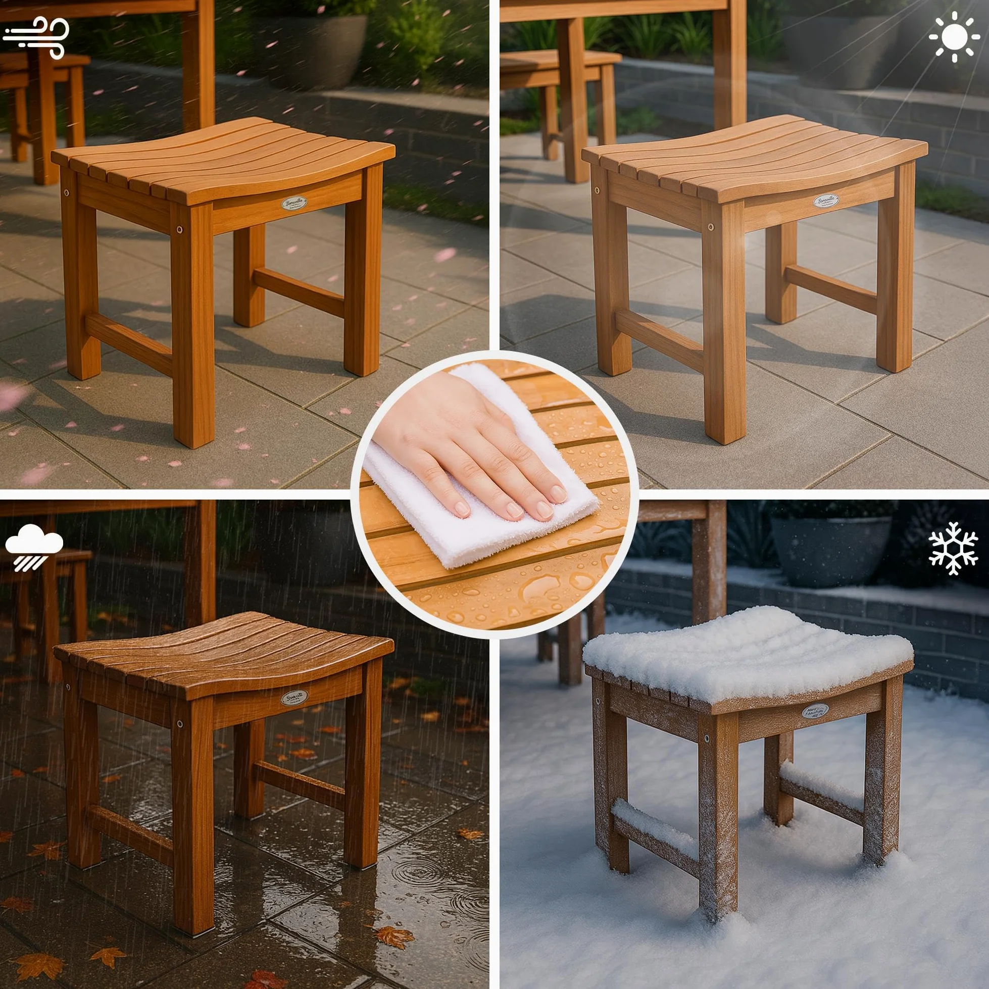 CLP Tabouret en Teck d'extérieur résistant aux intempéries Bibury, Pouf et Repose-Pied en Un, Durable pour Le Jardin, Couleur:Teck