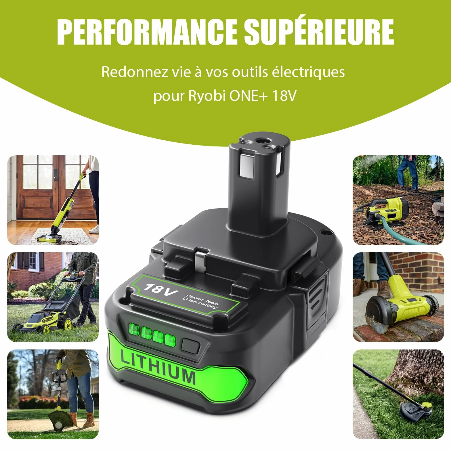 Batterie 18V 3Ah Li-ION pour Ryobi One+ P108 RB18L50 RB18L40
