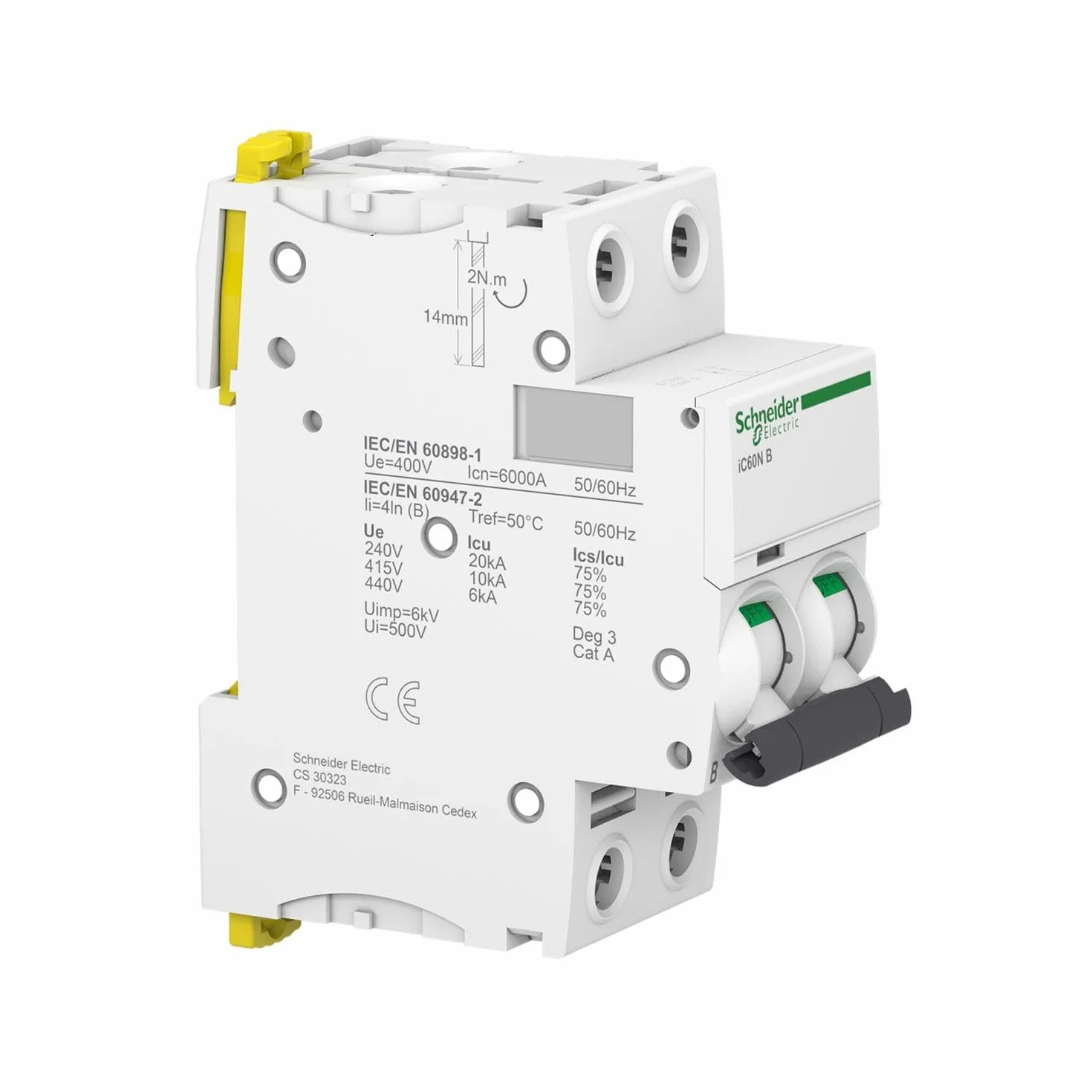 Schneider Electric A9F74240 IC60N Acti9 Disjoncteur 2P 40A courbure C 50/60Hz blanc