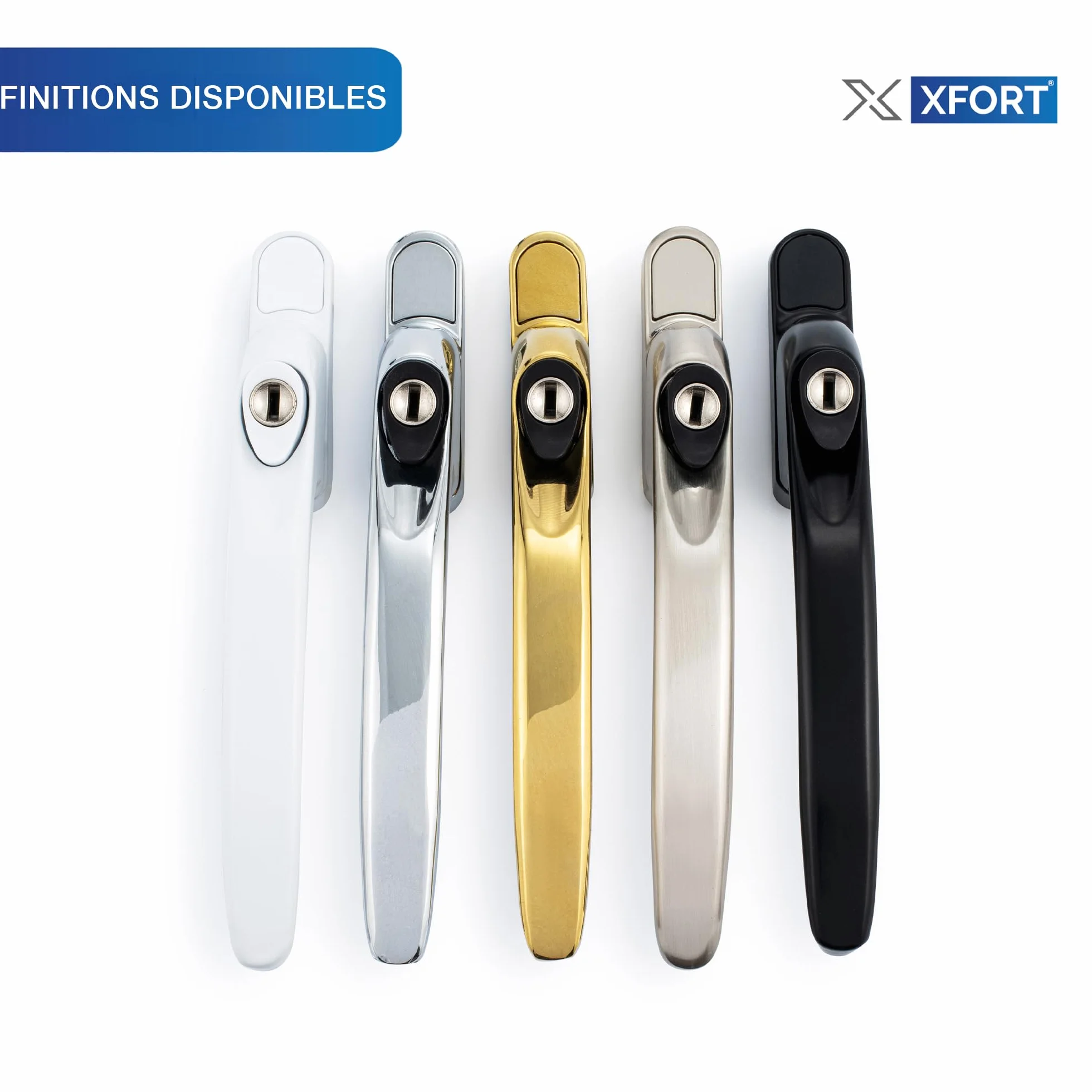 XFORT Kit D'Installation Poignée De Fenêtre Droite À Clé Chrome Satiné Poignée De Rechange Pour Fenêtre PVC-U Verrouillable Universelle