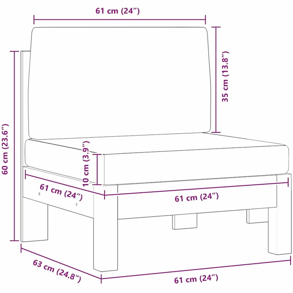 vidaXL 2X Acacia Solide Canapés Centraux avec Coussins Canapés Centraux de Patio Meuble de Terrasse Canapés de Jardin Extérieur Gris Foncé