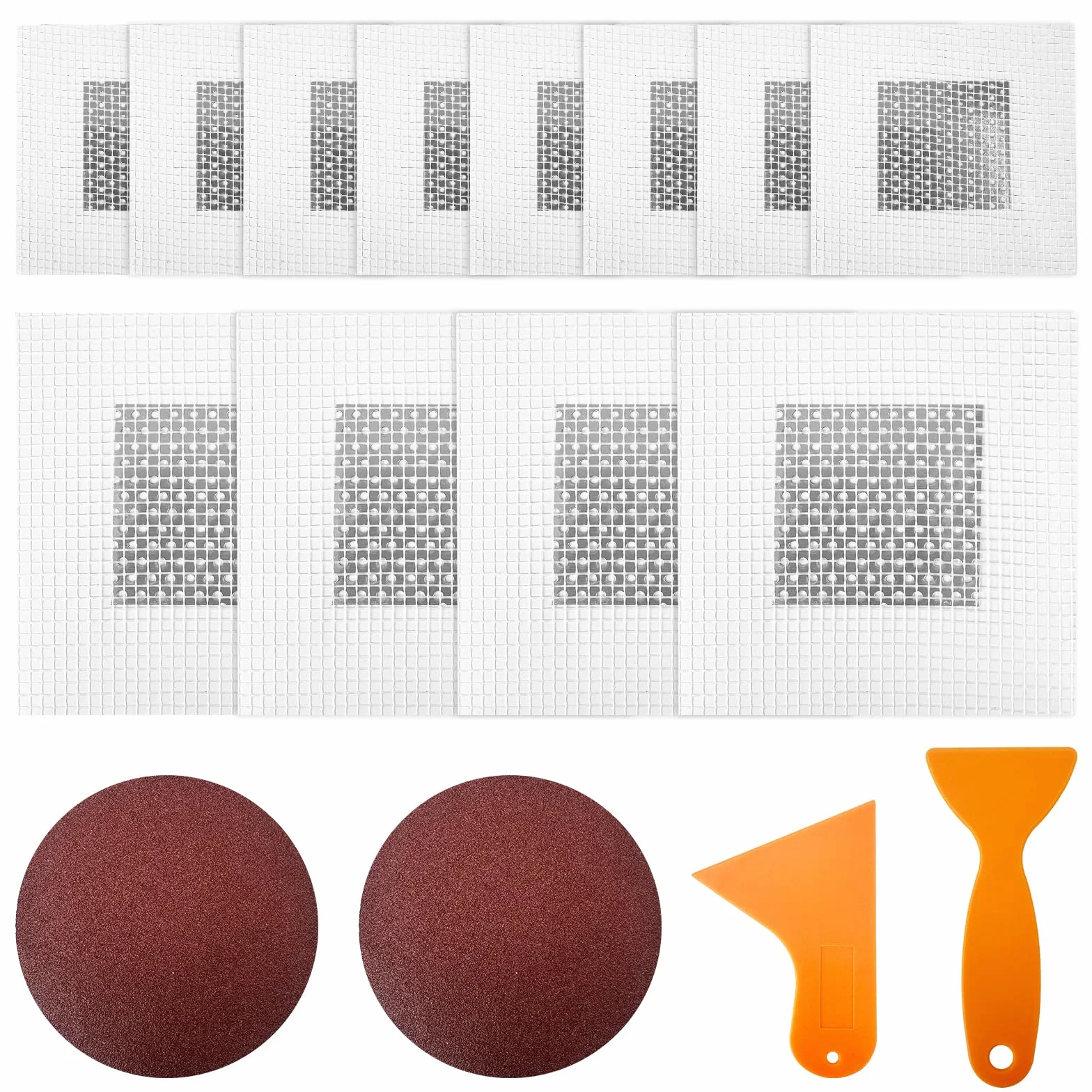 Lot de 12 feuilles de patch de réparation murale en aluminium autocollant avec 2 papiers abrasifs et 2 grattoirs