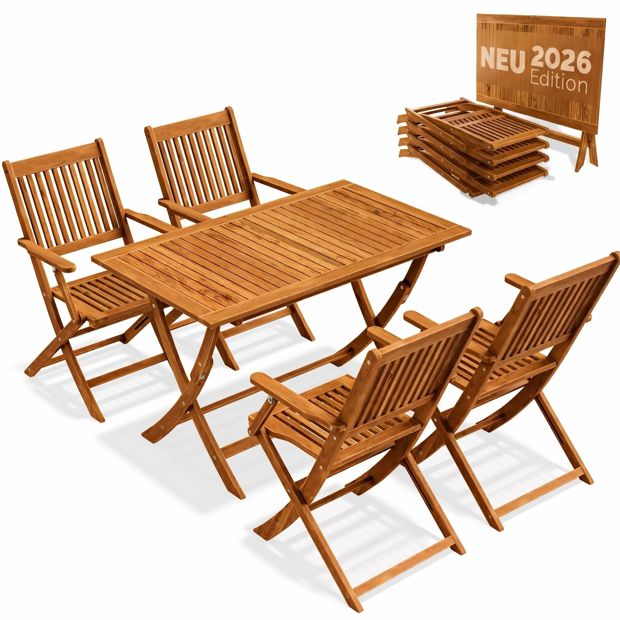 Casaria® Ensemble de Meubles de Jardin Sydney avec accoudoirs Salon de Jardin en Bois d'acacia certifié FSC® pour 4 Personnes Table Exterieur pour terrasse Version 2026