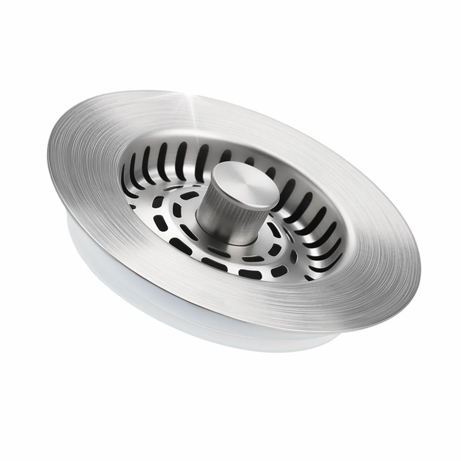 Hibbent Bouchons Évier Cuisine 3 en 1 Améliorés, Crépine Acier Inoxydable avec Base ABS, Double Joint Caoutchouc, Anti-Bouchage, Anti-Odeurs, Profondeur 28 mm, Nickel Brossé