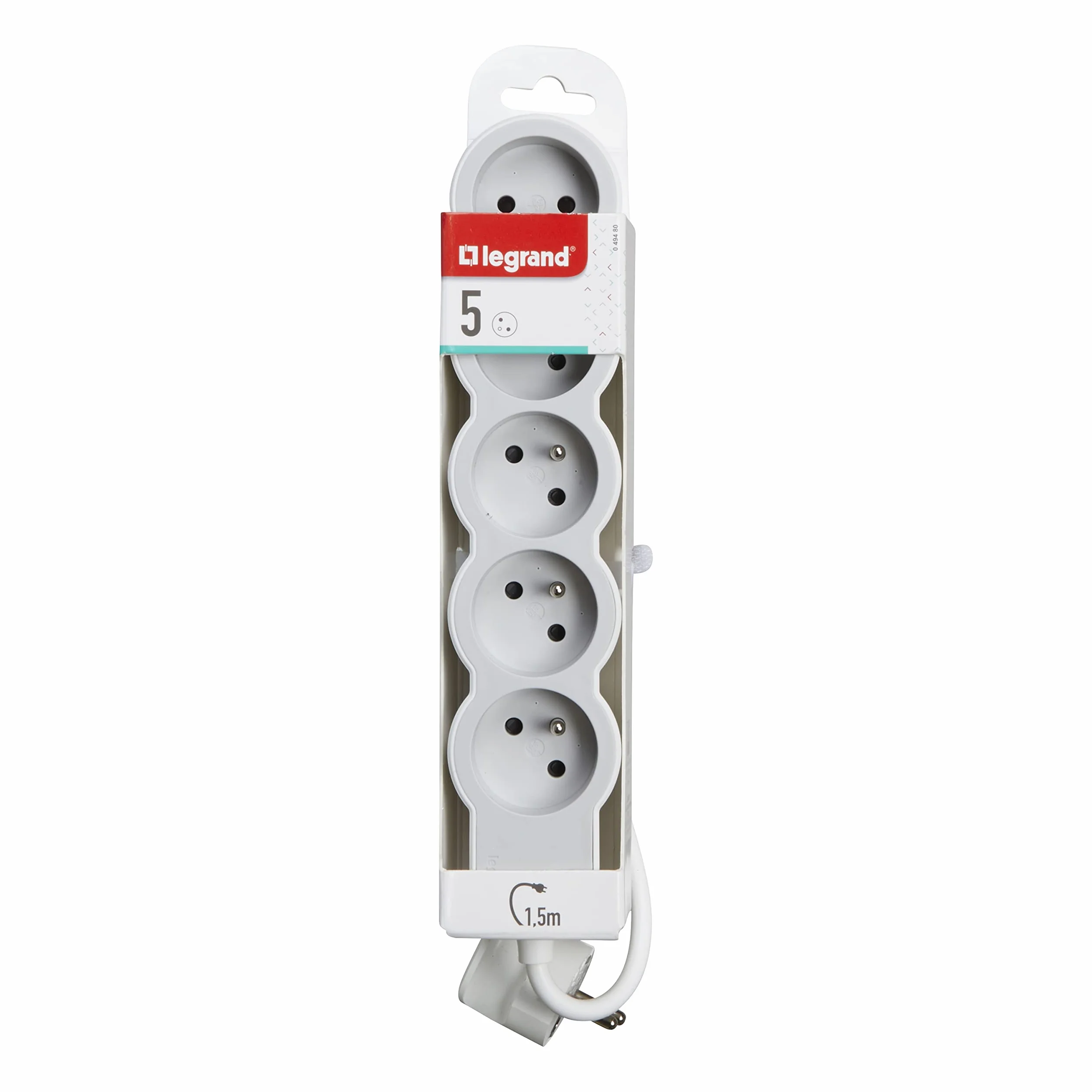 LEGRAND Rallonge Multiprise Extra-Plate 5 Prises 2P+T Cordon 1.5m Blanc Gris Clair